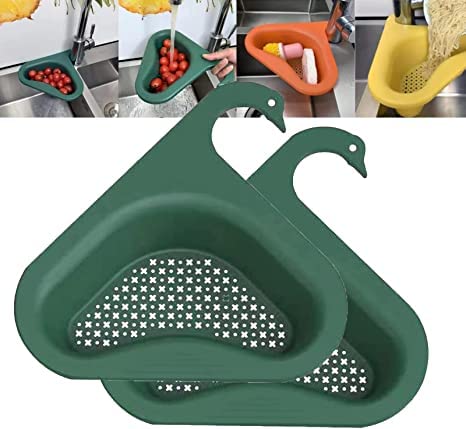 2PCS Swan Drain Basket Sink Strainer - Triangular Kitchen Sink Drain Rack & Filter Basket - Universal Fit for All Sinks - Perfect for Washing Dishes, Fruits, and Draining Pasta