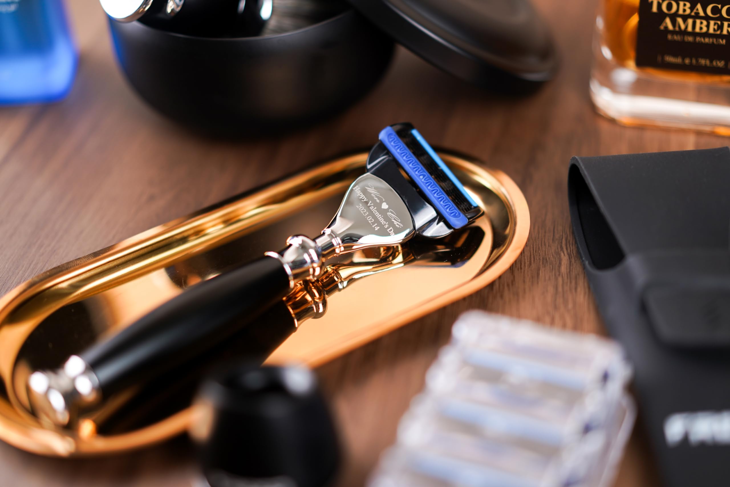Premium Custom Engraved Men's 5-Blade Razor Set - Aluminum Alloy Shaving Kit with 4 Blades, Stand & Brush - Luxury Grooming Gift for Him - Perfect for Birthdays, Anniversaries & Father's Day