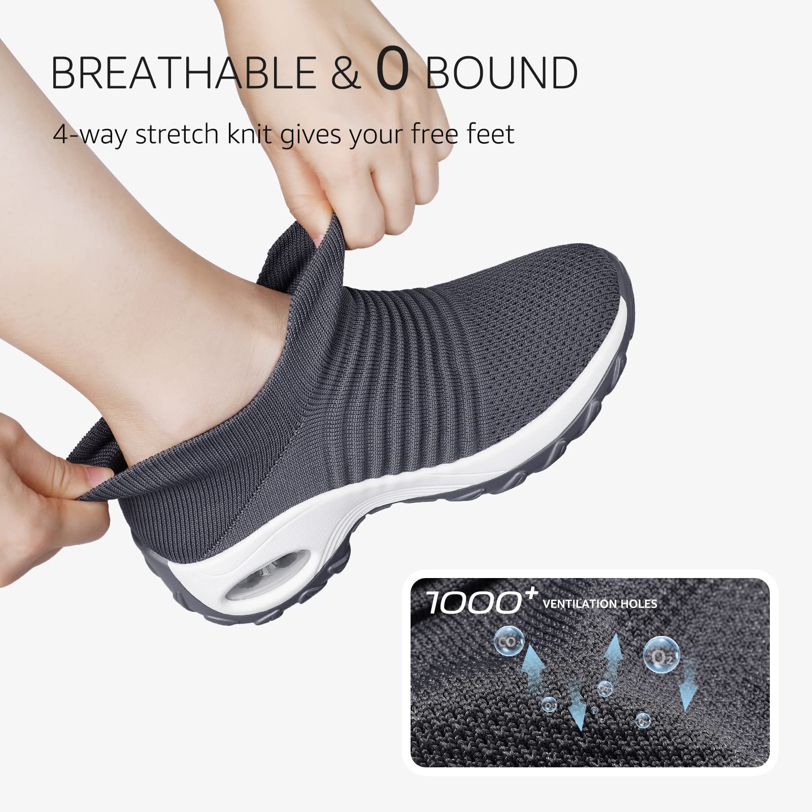 STQ Women's Slip-On Walking Shoes - Breathable Non-Slip Work Sneakers with Air Cushion & Arch Support - Comfortable Orthopedic Shoes for Nurses, Waitresses & All-Day Wear