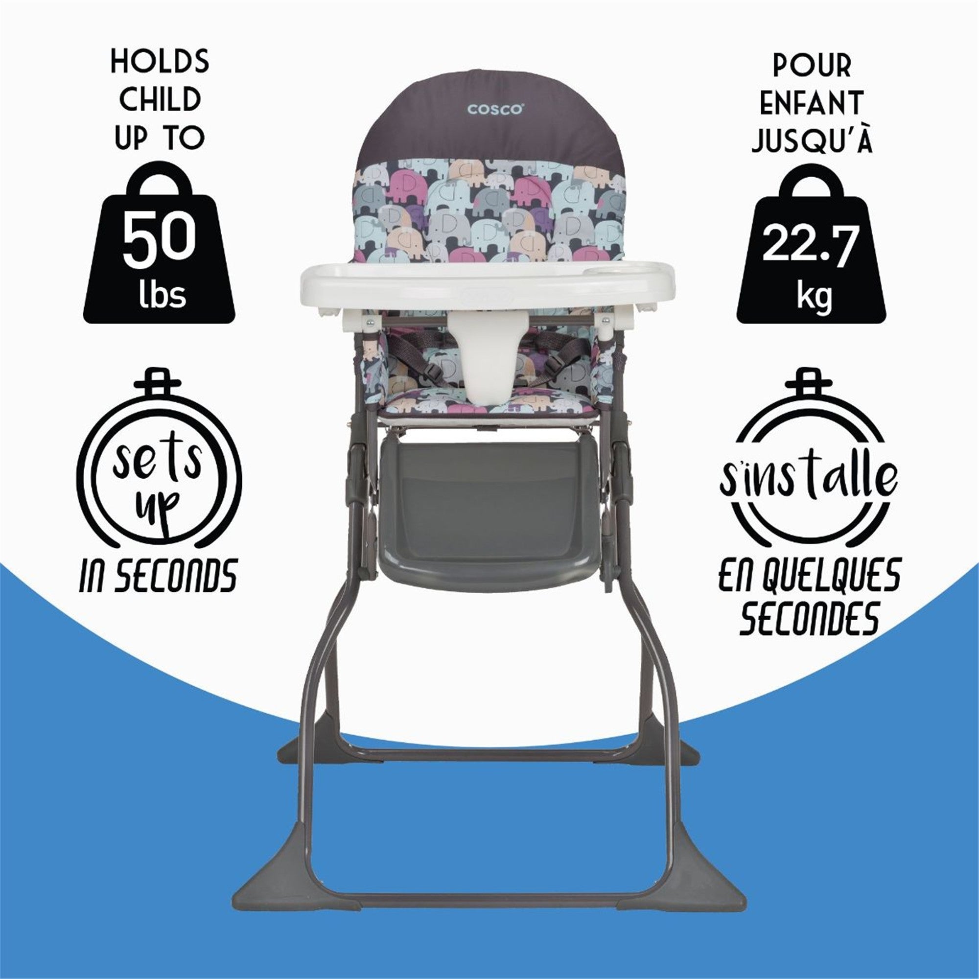 Cosco SimpleFold High Chair for Babies & Toddlers - Lightweight, Portable, Easy to Clean - Elephant Puzzle Design - Perfect for Home, Restaurant & Travel Use