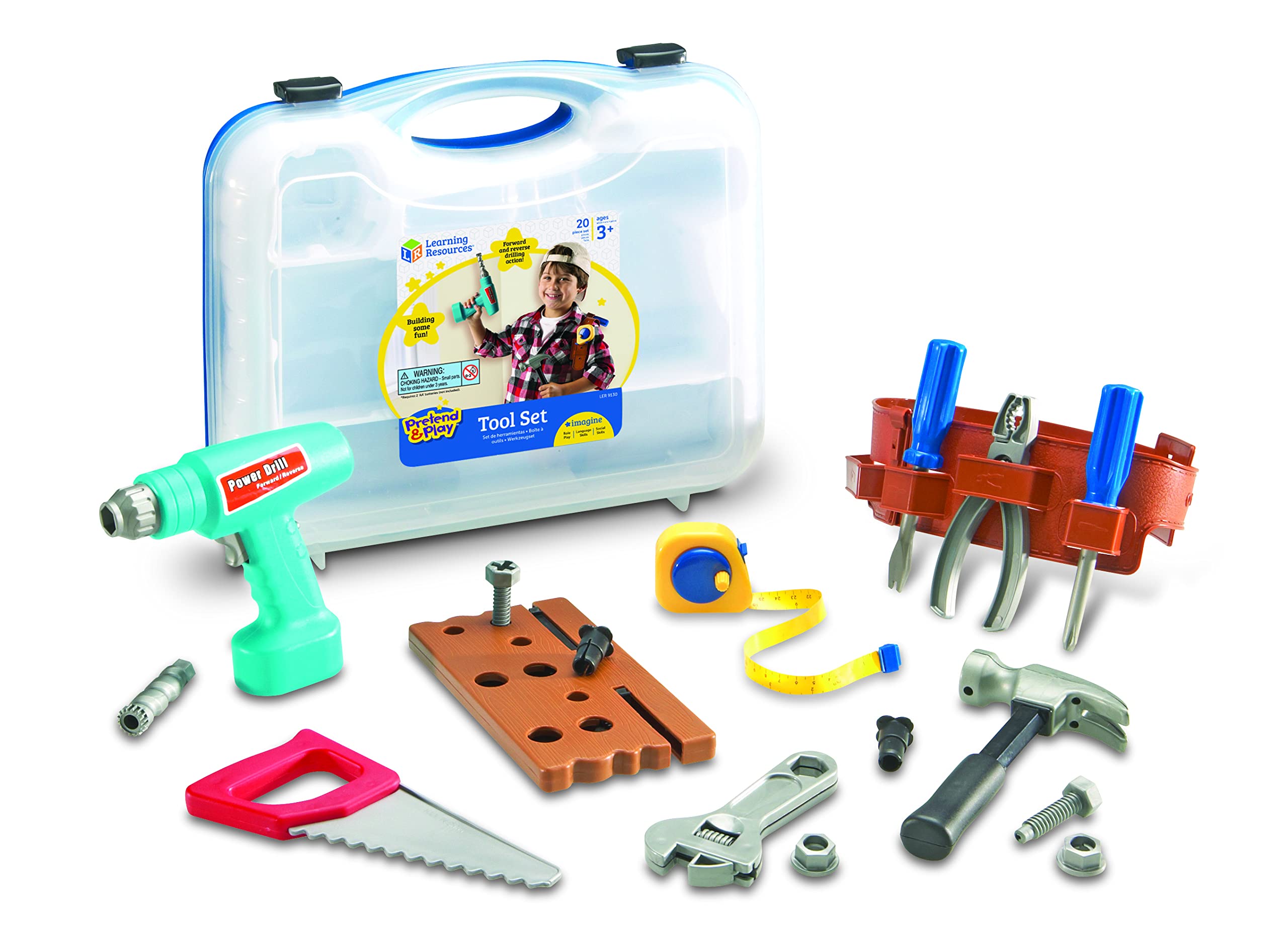 Learning Resources LER9130 Pretend Play Tool Set - 20-Piece Kids Construction Toy for STEM Learning, Role Play & Early Development | Perfect for Preschool Classroom, Daycare & Home Playtime