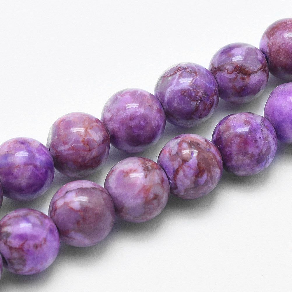 10mm Natural and Dyed Marble Beads - Medium Orchid Color - 15-16 Inch Strands for Jewelry Making, DIY Crafts, and Home Decor