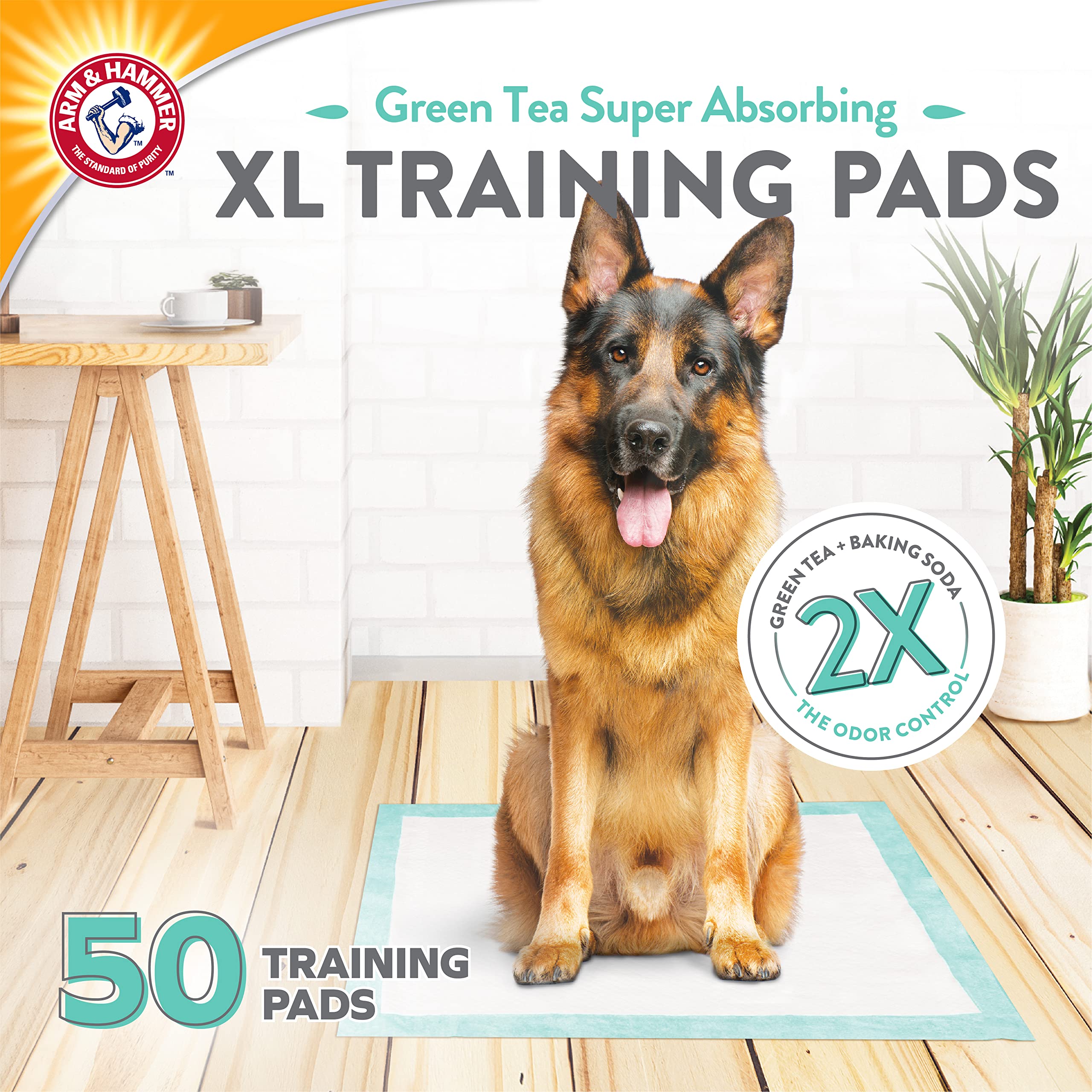 Arm & Hammer Green Tea Scented Dog Training Pads - 200 Count Super Absorbent Puppy Pads with Baking Soda for Double Odor Control | Leakproof XL Pet Training Mats (White) | Ideal for Housebreaking, Crate Training & Senior Dogs
