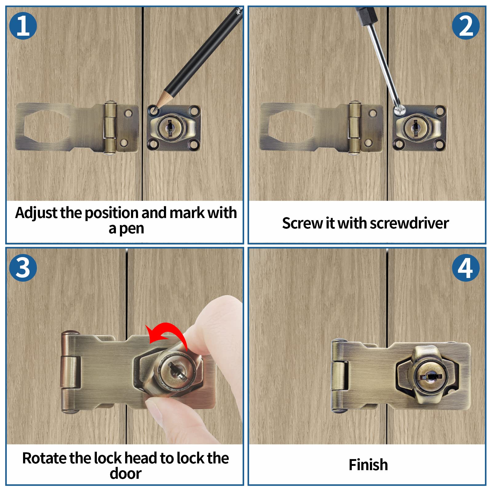 Premium Bronze Key Lock Cabinet Door Hasp Set - Heavy Duty Security Latch for Home, Office & Storage (2-Pack) - Ideal for Cabinets, Toolboxes, Sheds & Furniture Protection