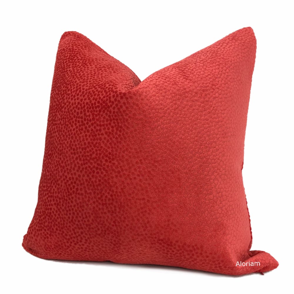 Esme Candy Apple Red Velvet Dots Pillow Cover - Soft Decorative Throw Pillow Case for Sofa, Bed & Home Decor - 18x18 Inches