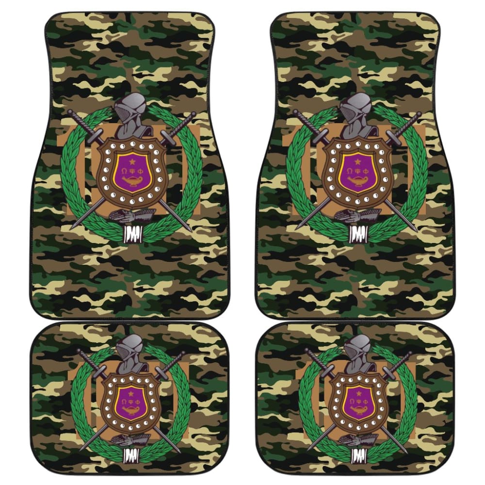 Omega Psi Phi Car Floor Mats - Premium Army Green Camouflage Design (211706) | All-Weather Protection for SUVs, Trucks & Sedans