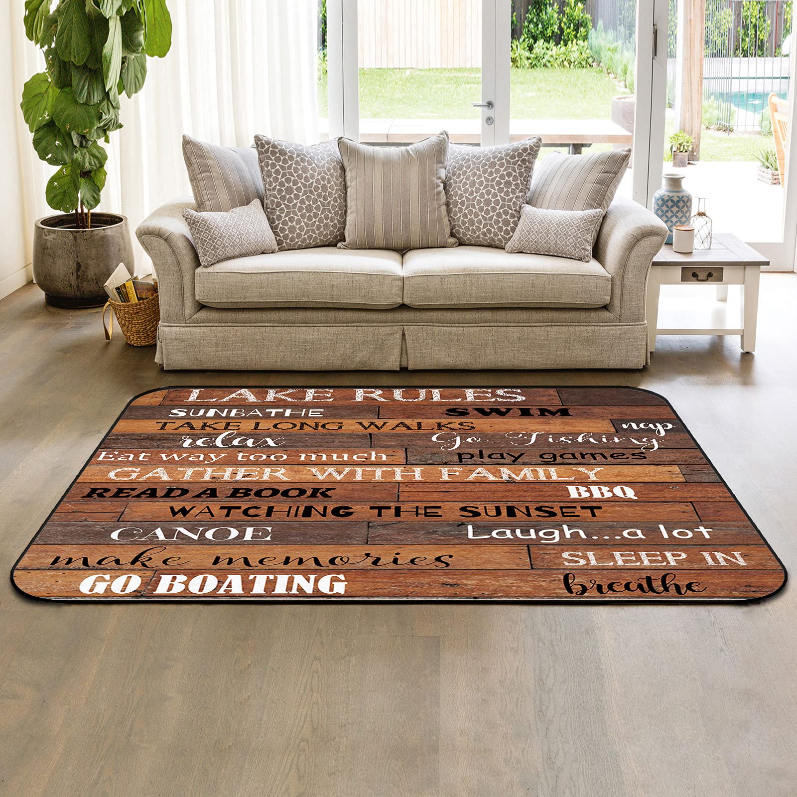 4' x 6' Modern Large Area Rugs - Soft Nursery Carpet for Kids Room, Wood Grain Design Indoor Outdoor Rug for Living Room Bedroom - Perfect for Game Rooms, Boating, BBQ Parties, Swimming Pool Areas, Fishing Trips & Walking Paths