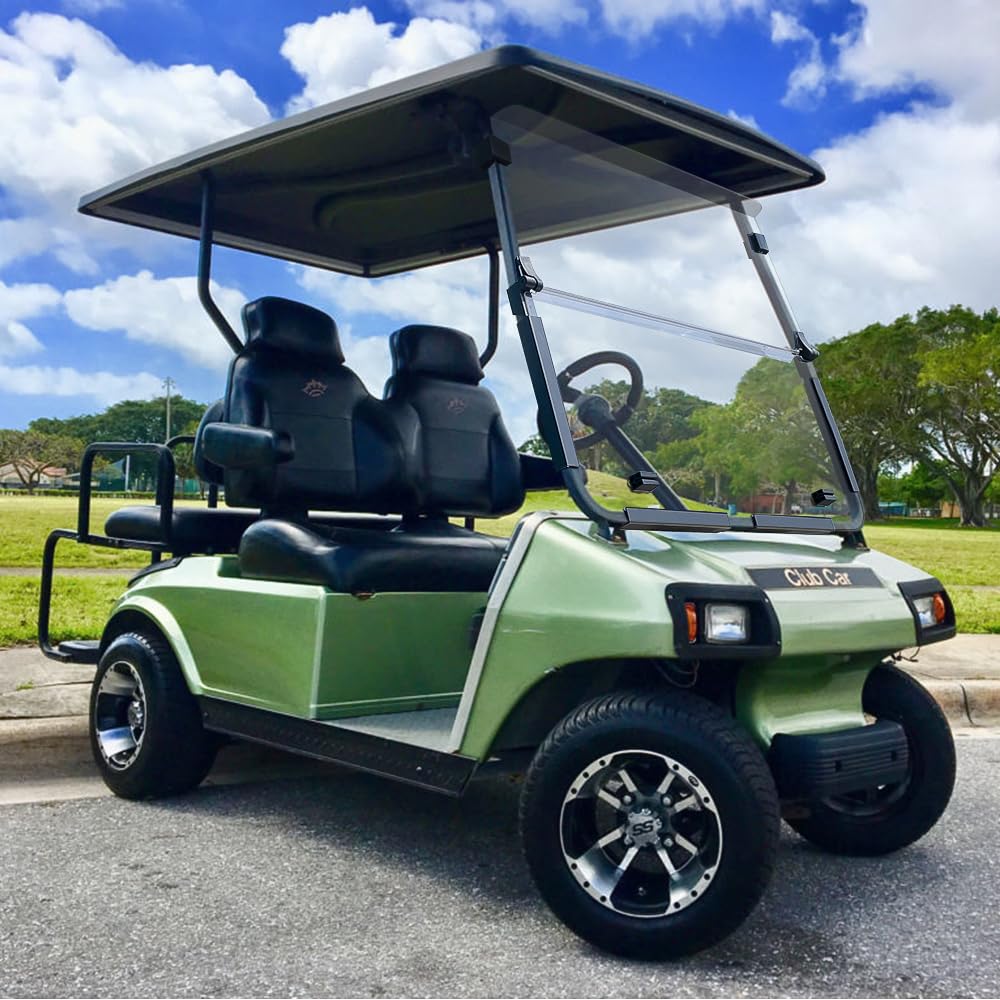 10L0L Golf Cart Windshield - Clear Shatterproof & Foldable Windproof for Club Car DS 2000+ Models - HD Transparent Protection for Golfing, Camping & Outdoor Adventures
