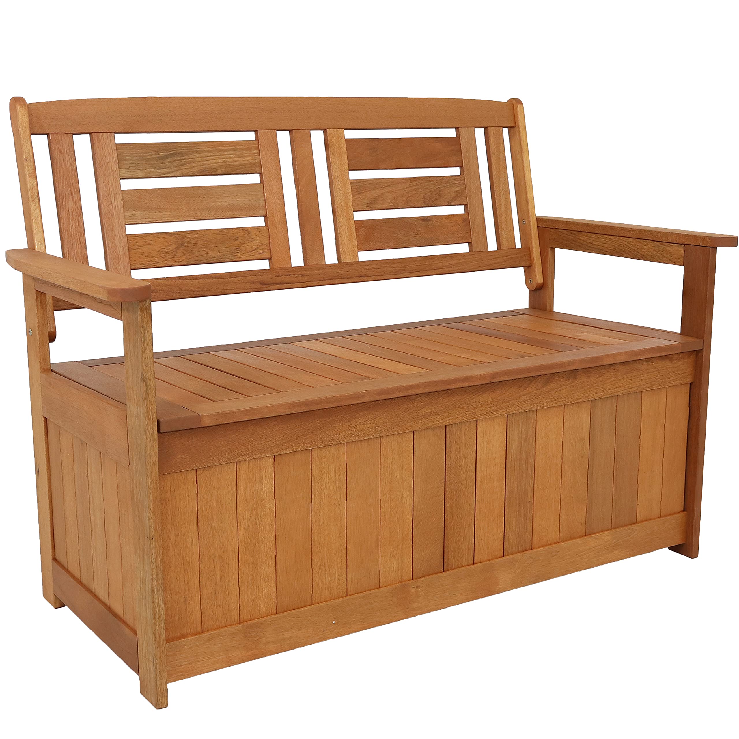 51-Inch Meranti Wood Outdoor Storage Bench with Teak Oil Finish - Weatherproof Patio Furniture for Garden, Deck, and Backyard Seating & Storage