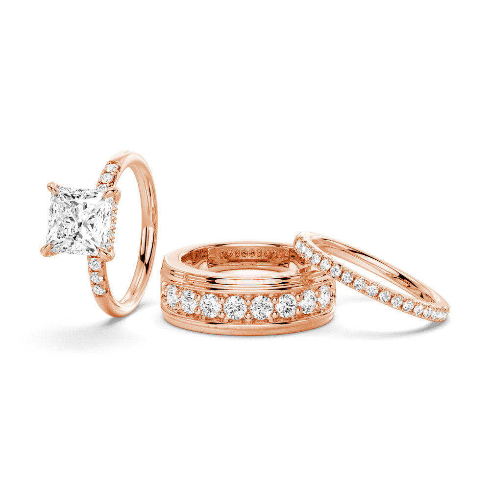 Princess Cut Hidden Halo Moissanite Engagement Ring Set with Matching Men's Wedding Band - Perfect for Proposals, Anniversaries & Couple's Jewelry Gifts