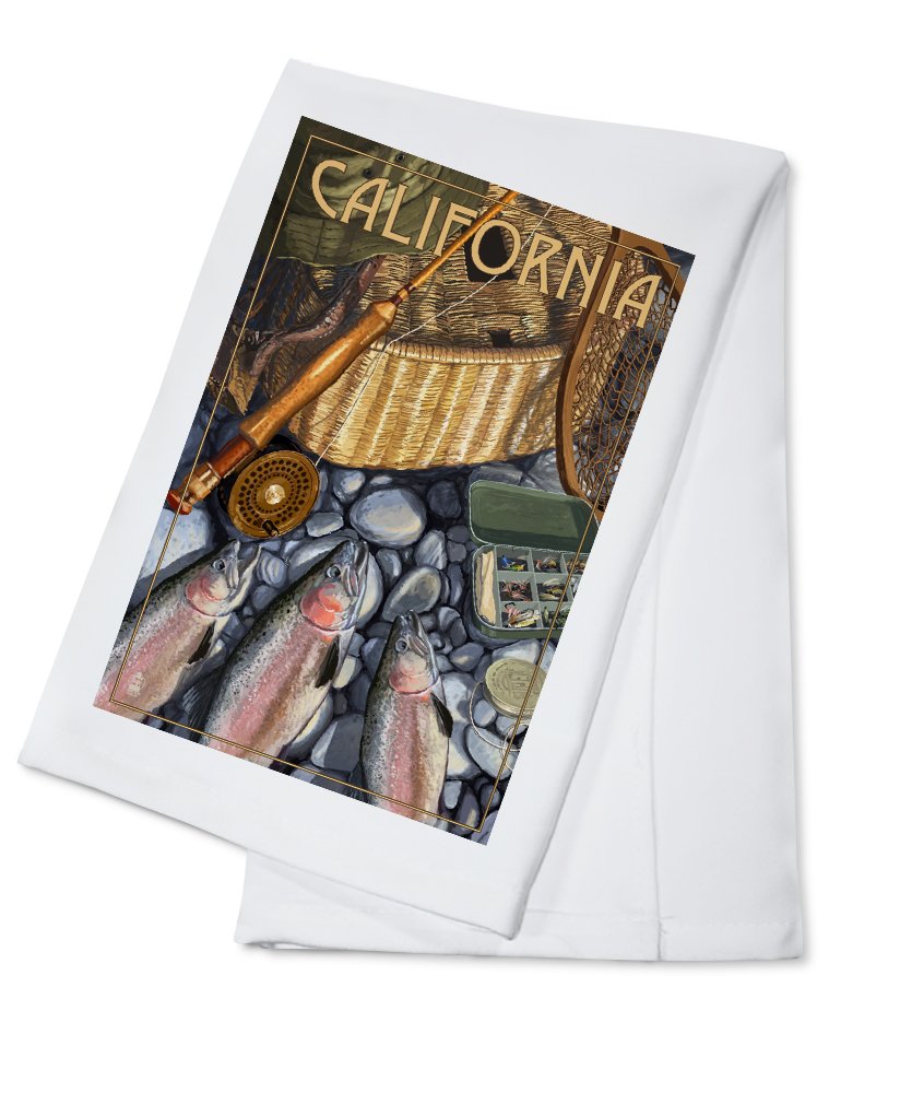 California Fishing Still Life - 100% Cotton Tea Towel | Decorative Hand Towel for Kitchen & Home | Perfect for Dish Drying, Wall Decor & Gift Giving