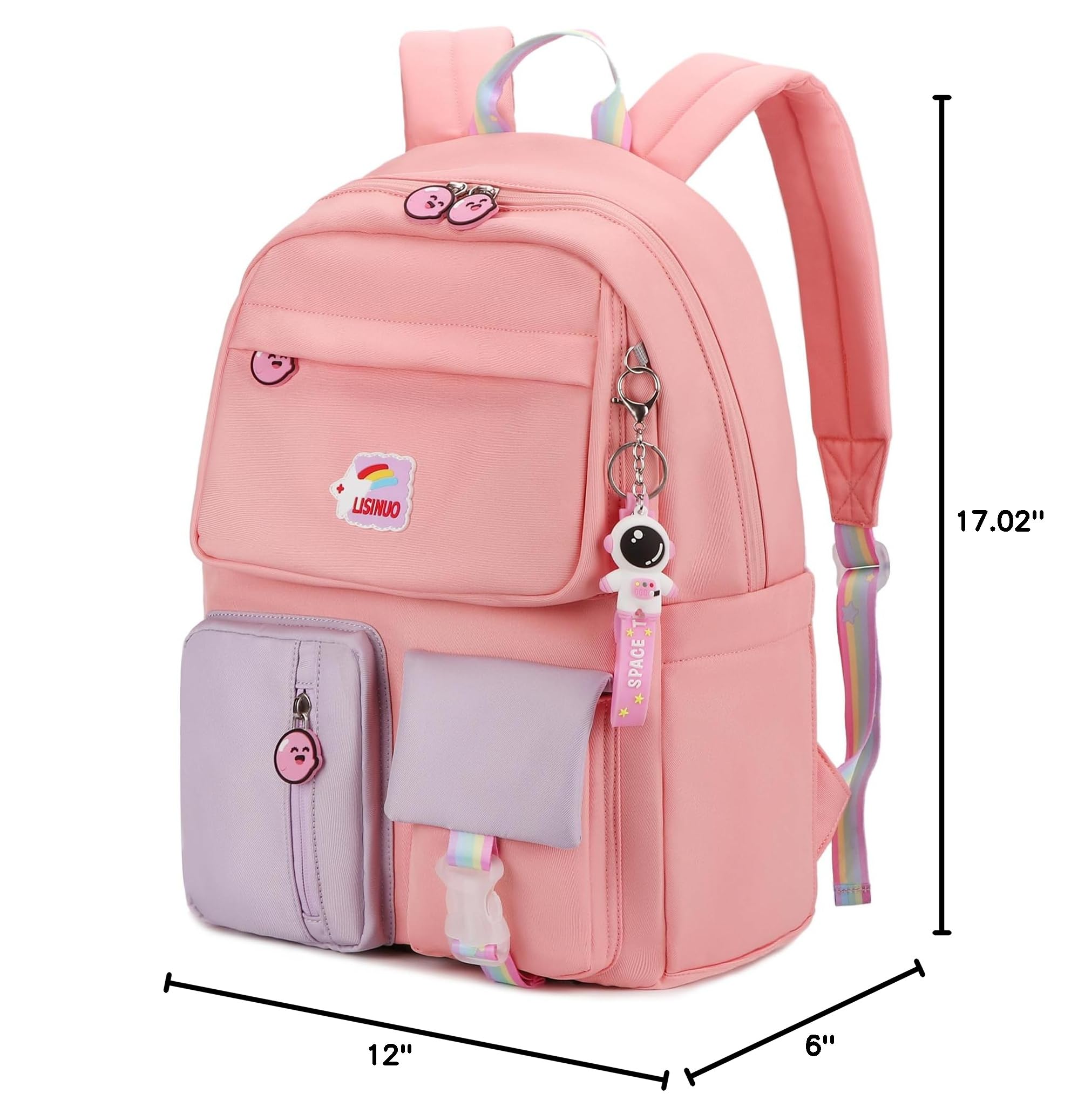 Cute Pink Backpack for Girls - School Bookbag for Teens with Free Pendant - Lightweight & Durable for School, Travel & Daily Use