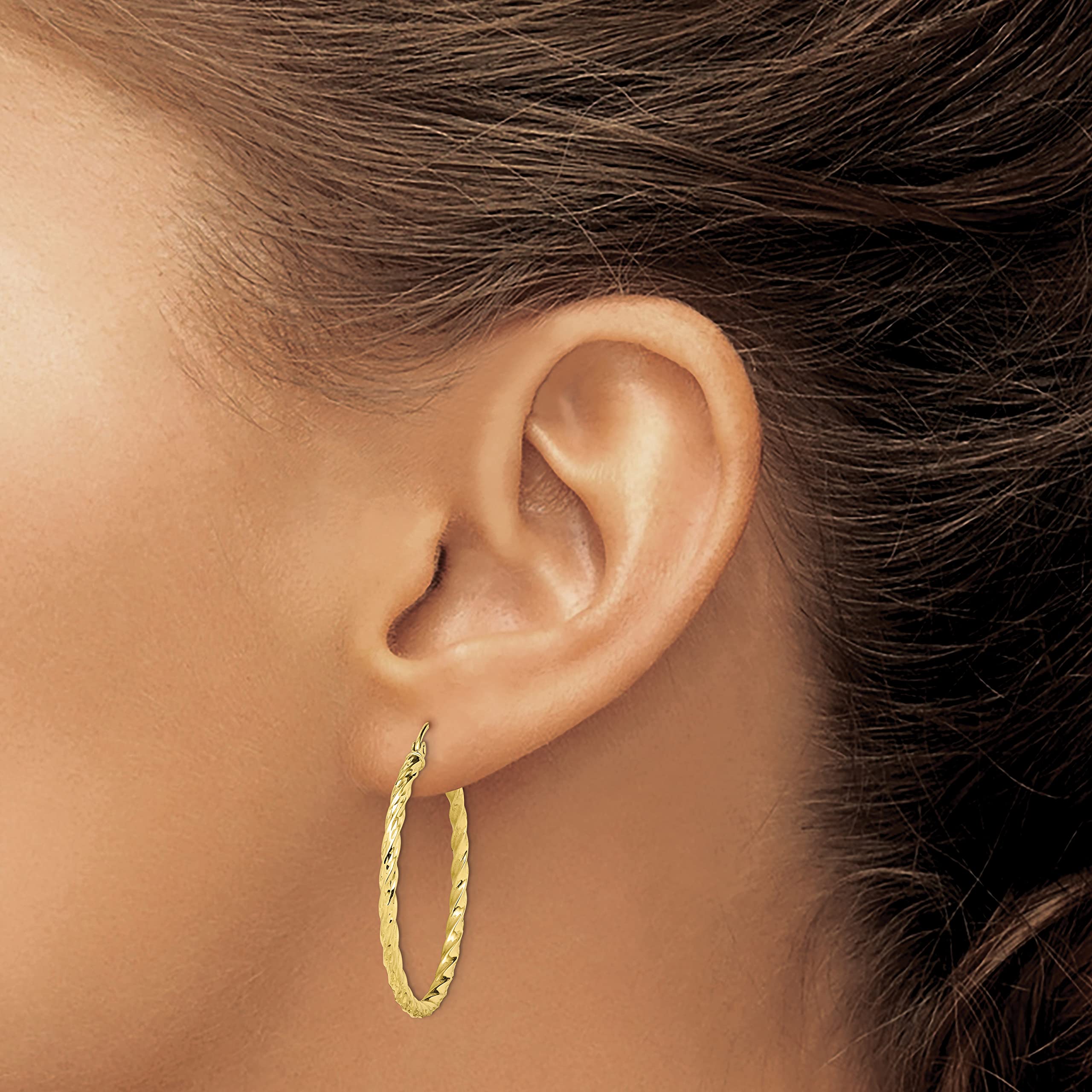 10K Solid Yellow Gold Twisted 35mm Large Hoop Earrings for Women | Classic Dainty Everyday Jewelry | Perfect for Parties, Weddings & Office Wear
