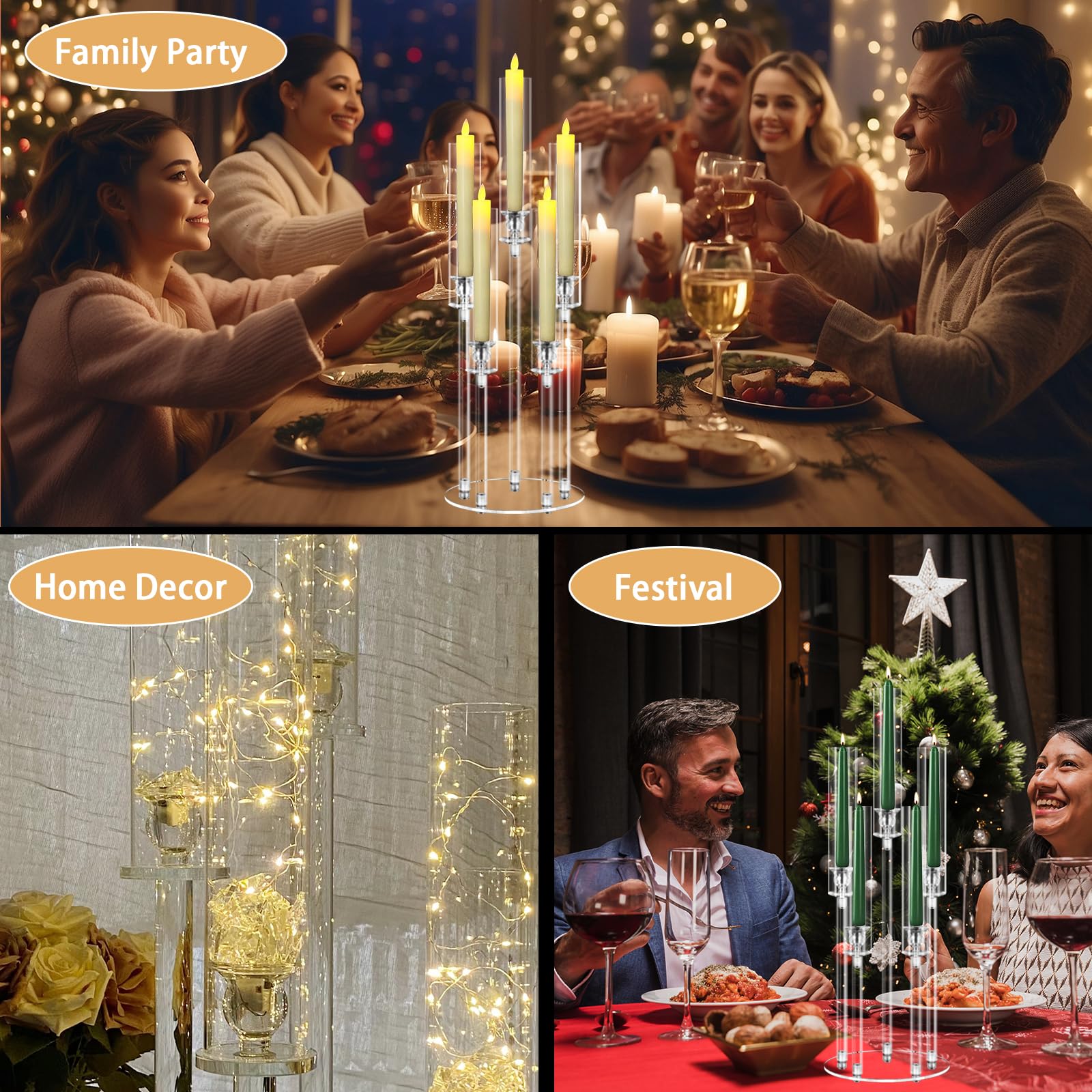 4Pcs Clear Acrylic Candelabra Centerpieces with 5 Arms - Elegant Candlesticks Holder with Lampshade for 0.87