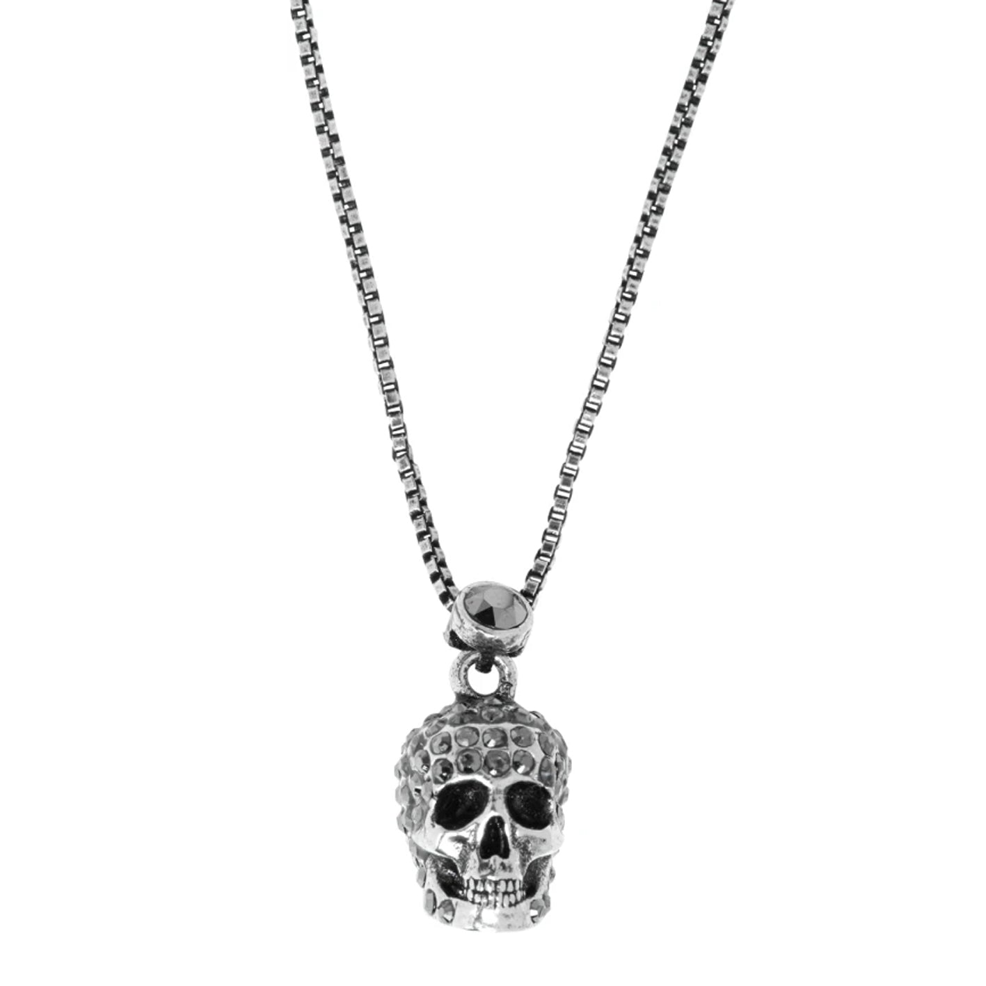 Pave Mini Skull Necklace in Sterling Silver - Gothic Jewelry for Women, Perfect for Halloween, Punk Fashion & Everyday Edgy Style