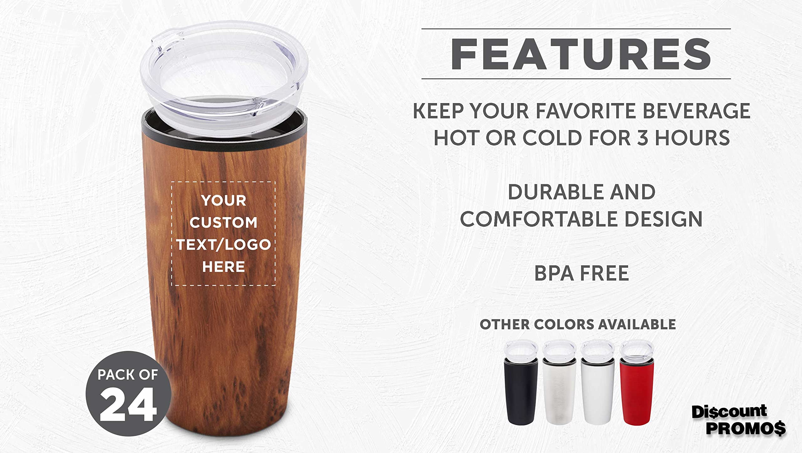 24-Pack Custom 20 oz Plastic Tumblers with Lids - Insulated Personalized Bulk Coffee Cups for Iced Drinks, Travel & Outdoor Use - Wood Grain Design