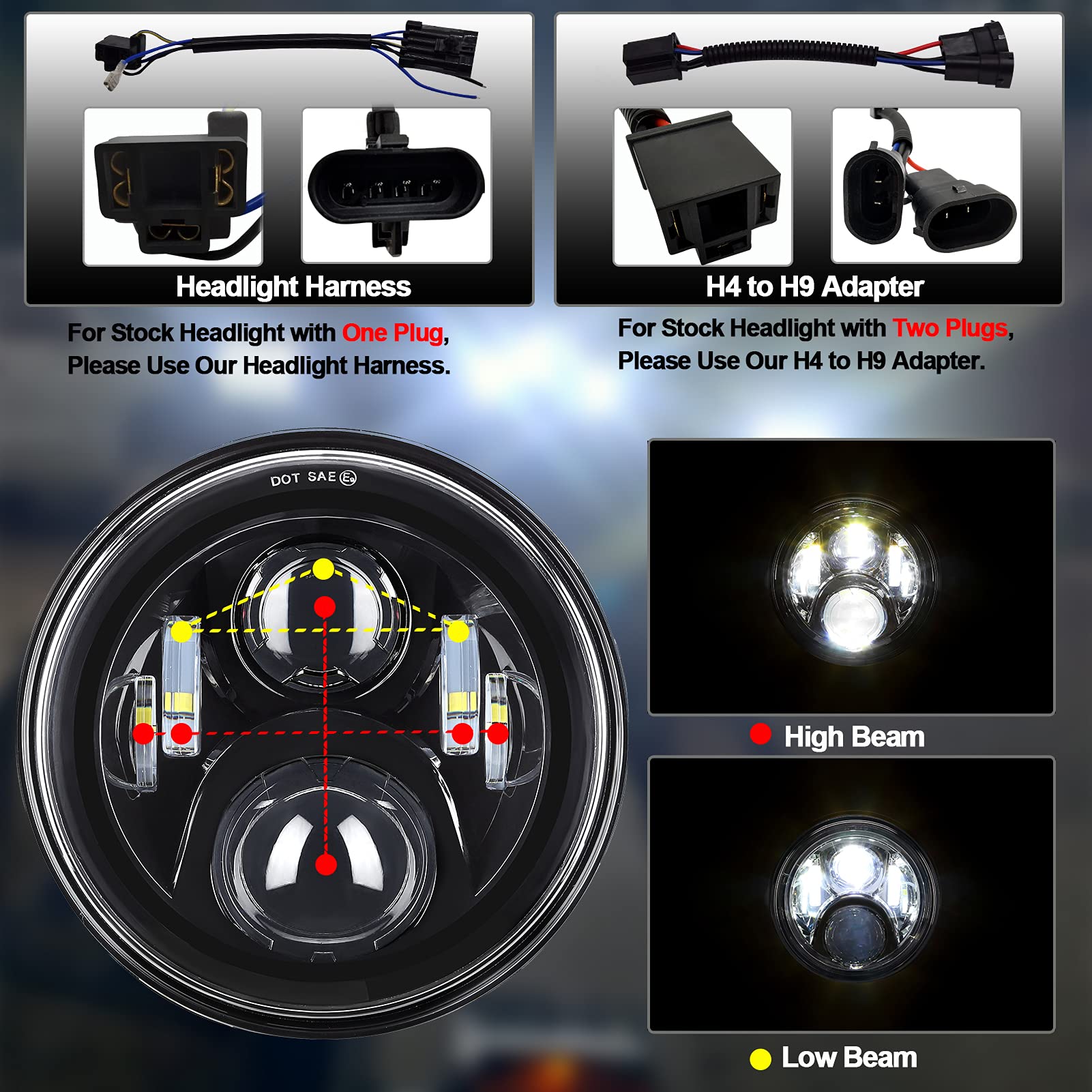 7 Inch Motorcycle LED Headlight with 4.5