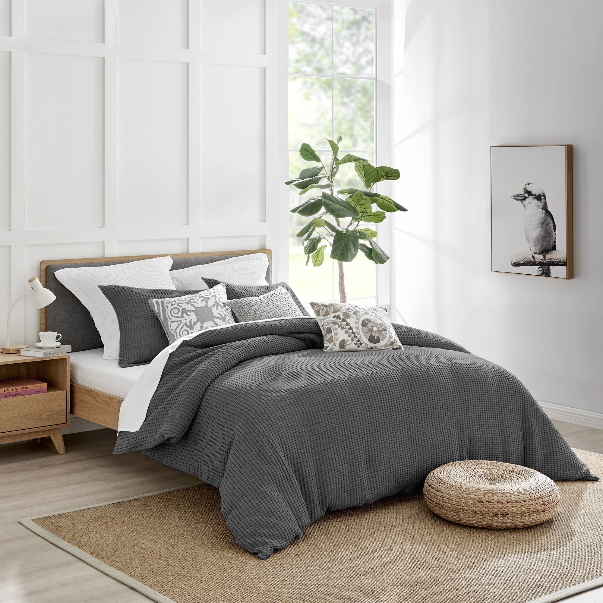 Mills Waffle Duvet Cover Set - Soft Textured Bedding for Cozy Comfort - Perfect for Master Bedroom, Guest Room & Dorm Decor