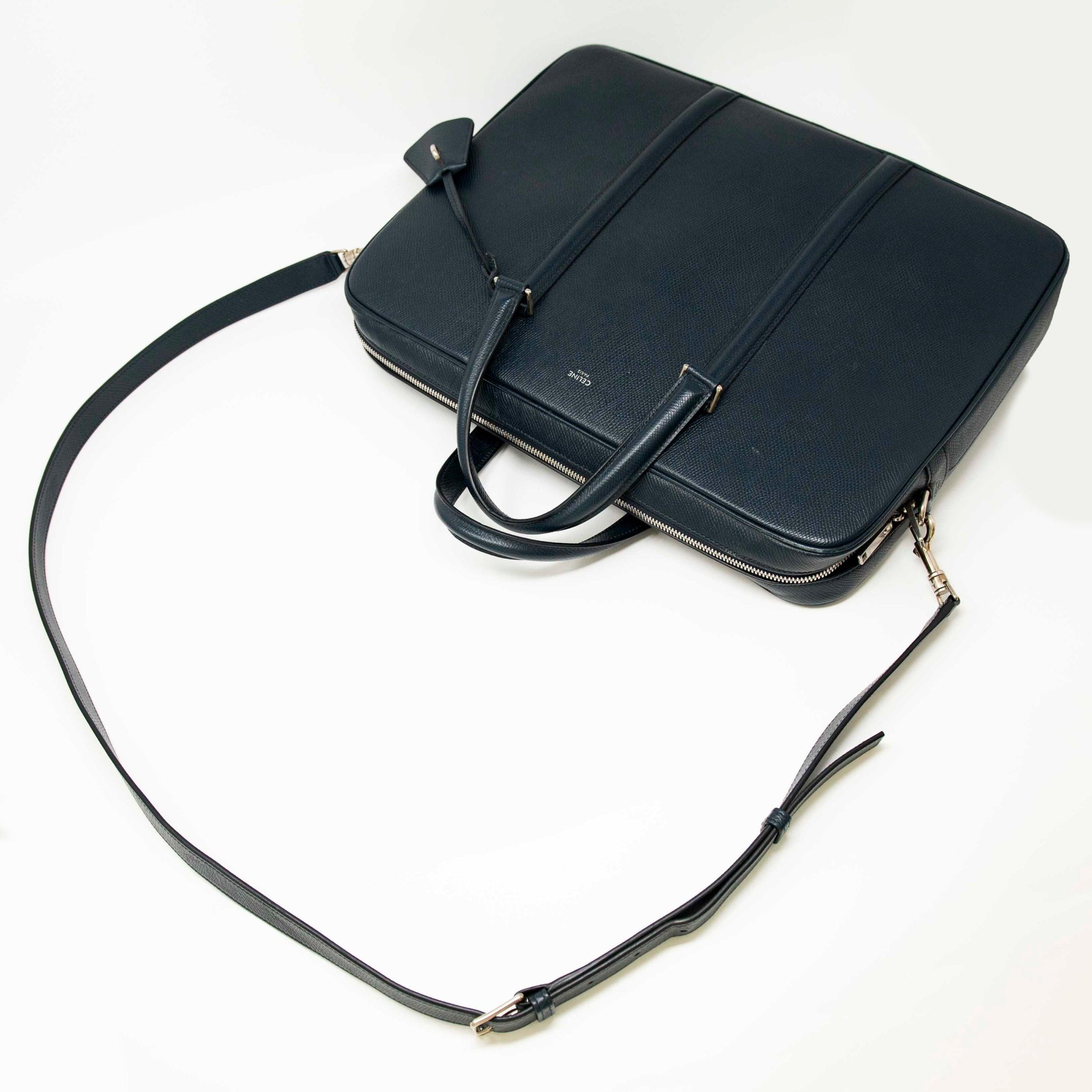 Luxury Celine Navy Grained Calfskin Leather Briefcase for Men - Professional Business Work Bag for Office, Travel & Executive Meetings