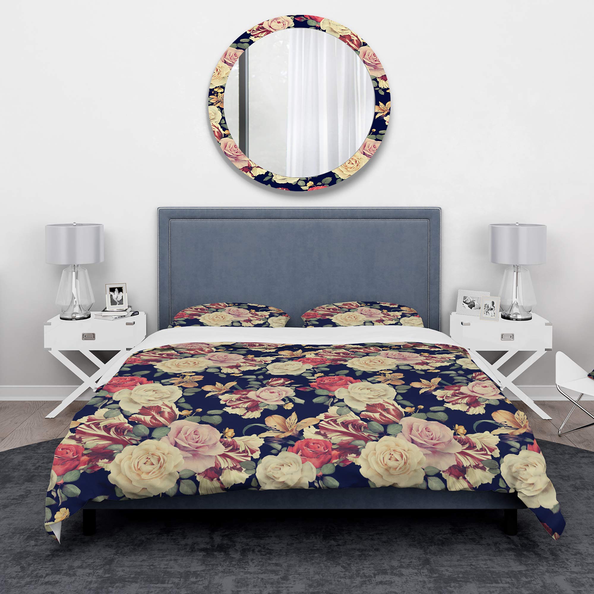 Floral Duvet Cover Set King - Nautical Coastal Bedding for All Seasons