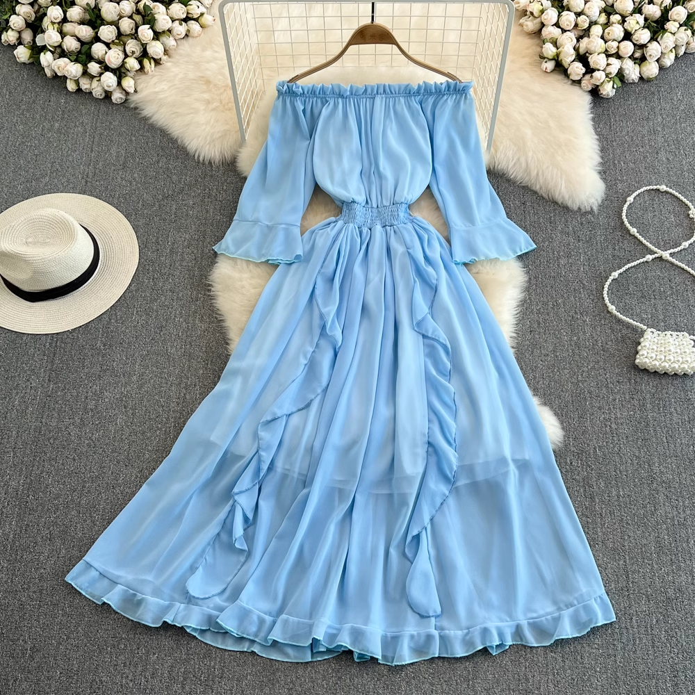 Fairy Off Shoulder Ruffled Chiffon Elegant Dress for Women - Summer Party, Wedding Guest, Prom, Date Night Outfit