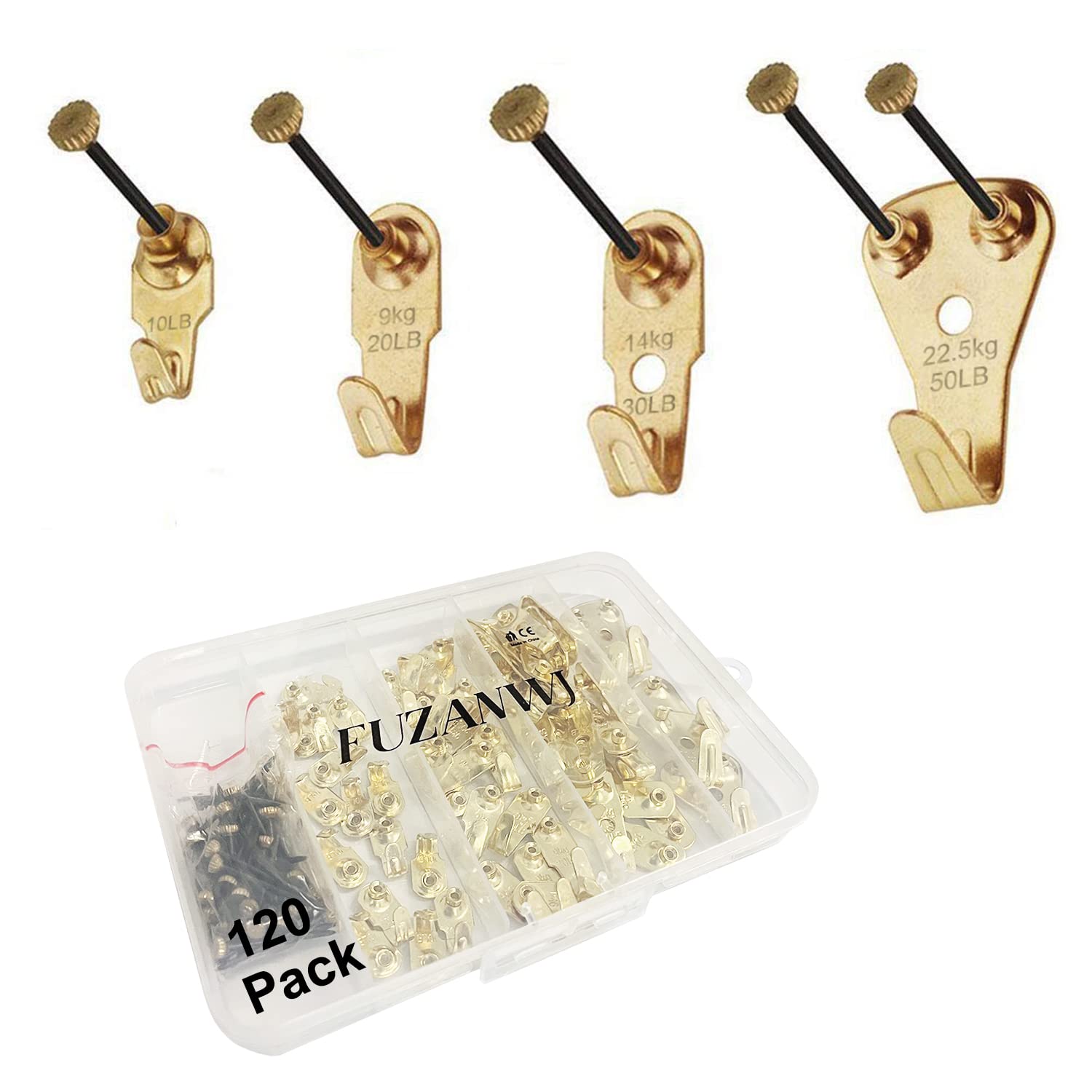 **120-Pack FUZANWJ Picture Hanging Kit - Heavy Duty Wall Hooks with Nails for Drywall & Wood - Supports 10-50 lbs - Perfect for Photos, Frames, Mirrors & Home Decor**