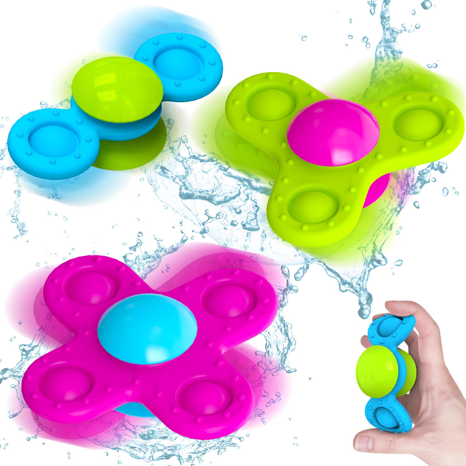 3-Pack Suction Cup Spinner Toys for Toddlers 1-3 Years - Sensory Bath & Travel Toys for Babies 10-18 Months - Perfect First Birthday Gift for 1 Year Old Boys & Girls - Great for Bathtime Fun, Car Rides & Early Learning Play