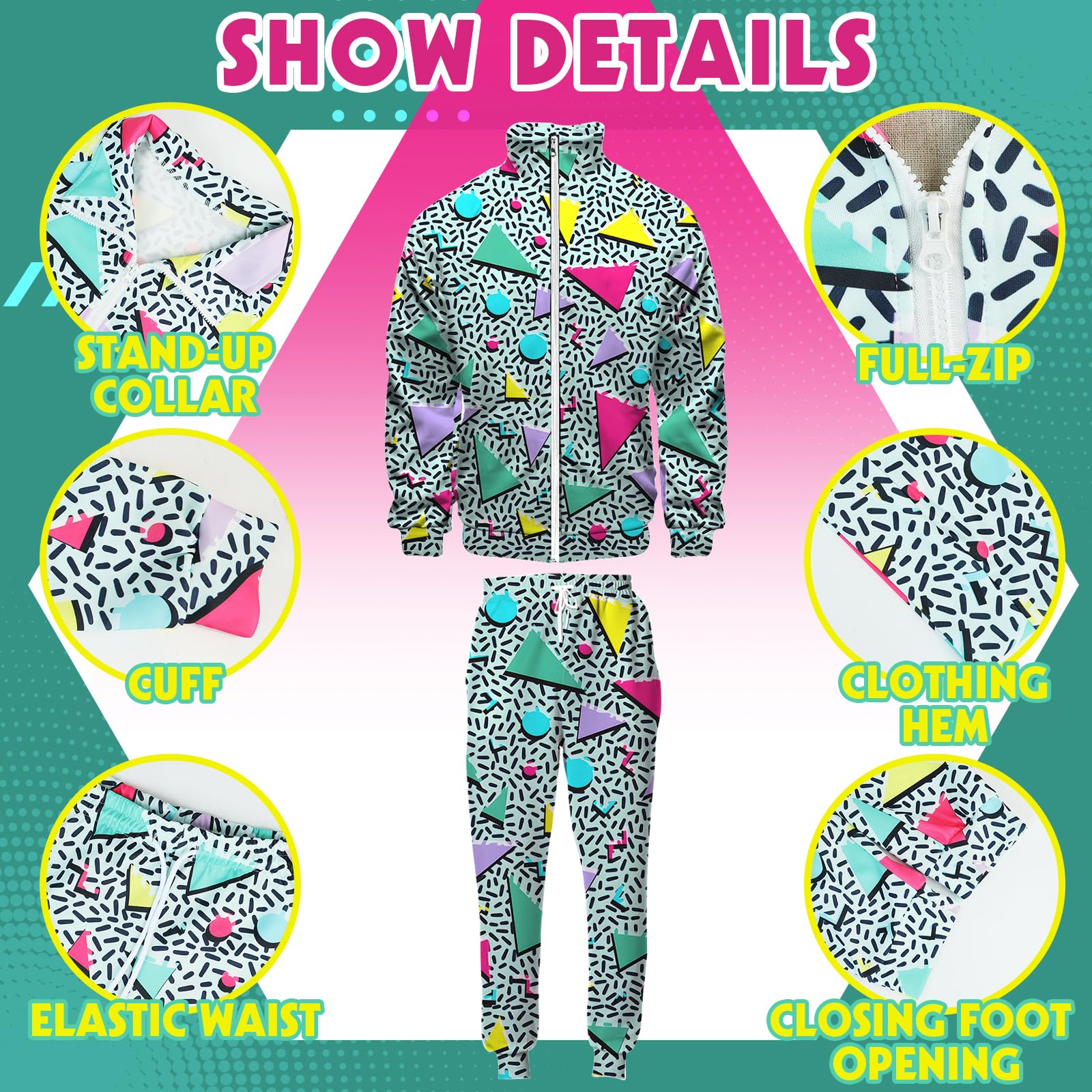 Arssm Retro 80s 90s Vintage Tracksuit Set for Men - Classic Jacket & Joggers Sweatpants | 80s Inspired Streetwear | Perfect for Casual Wear, Hip Hop Fashion & Throwback Parties
