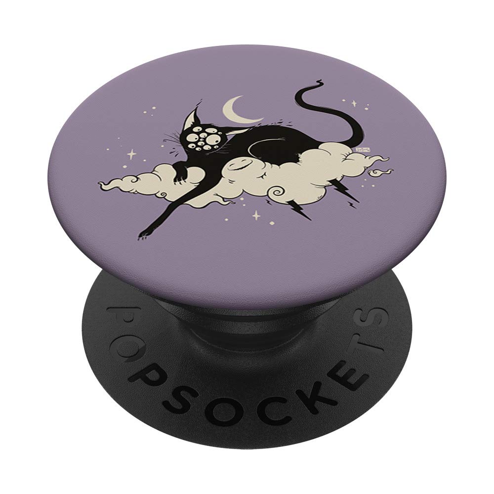 Creepy But Cute Goth Cat On A Cloud - Alternative Artwork PopSockets Swappable Phone Grip for iPhone, Samsung & Tablets | Perfect for Gothic Lovers, Halloween & Unique Phone Accessories