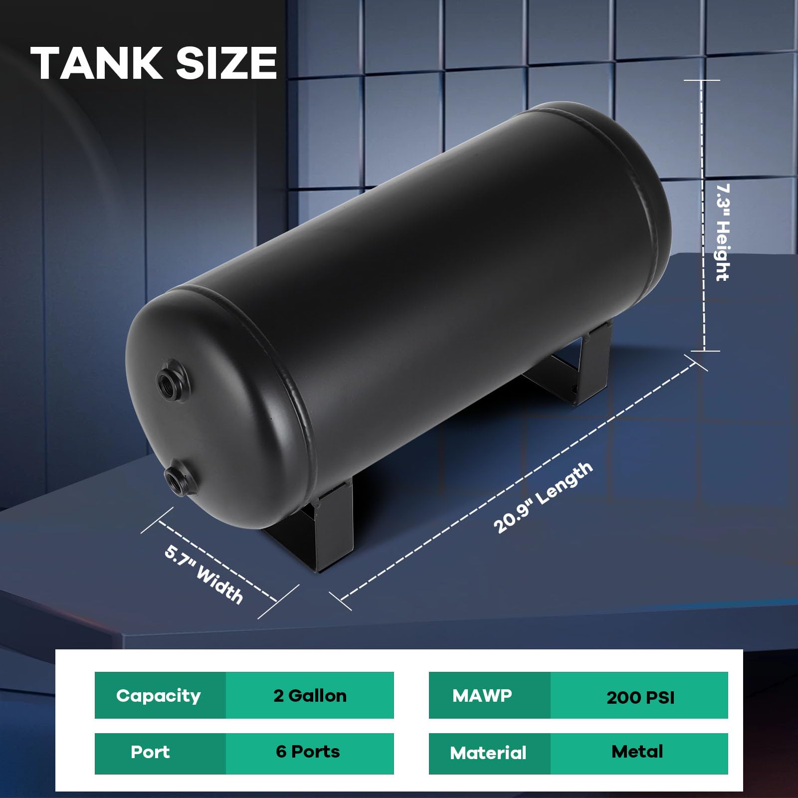 STAYTOP 2 Gallon (8 Liter) 6 Ports Air Suspension Tank for Train Horn & Air Ride Systems - 200 PSI Heavy Duty Air Compressor Reservoir - Perfect for Trucks, SUVs & Custom Vehicle Upgrades