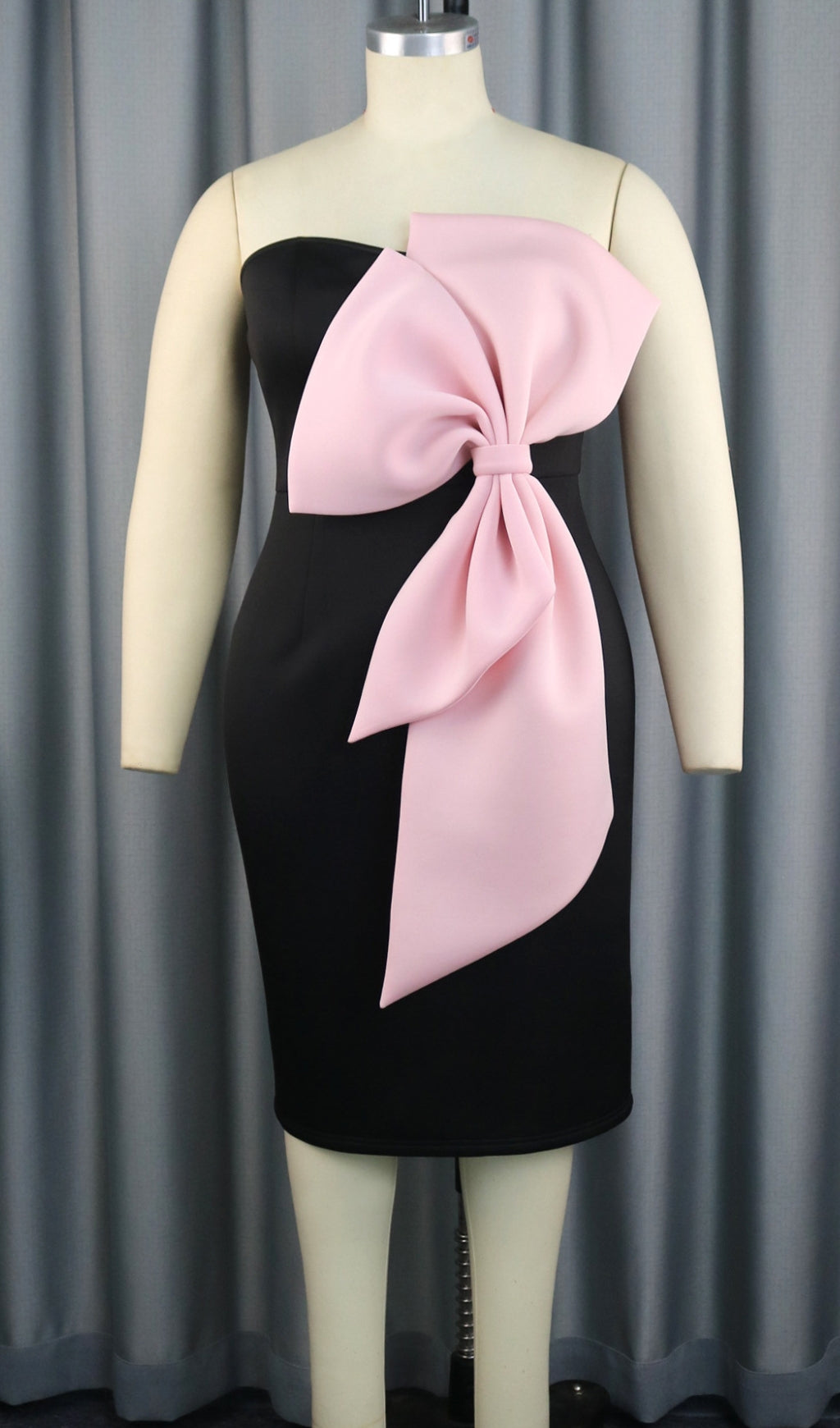 Elegant 3D Big Bow Strapless Midi Dress in Black - Perfect for Weddings, Parties & Special Occasions