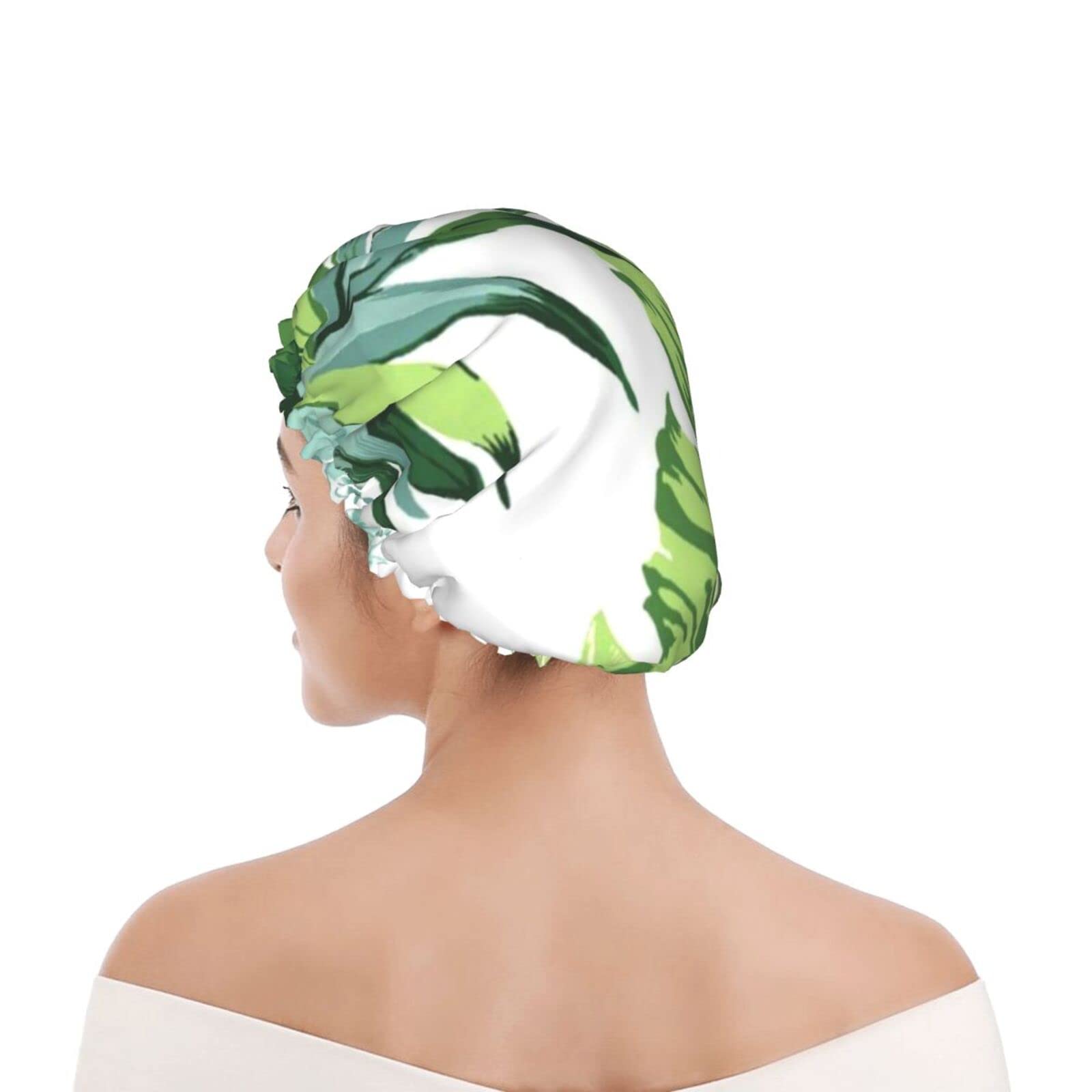 Waterproof Reusable Shower Cap for Women - Cute Banana Leaf Design Double Layer Bathing Hair Cap | Perfect for Shower, Spa, Swimming & Hair Care