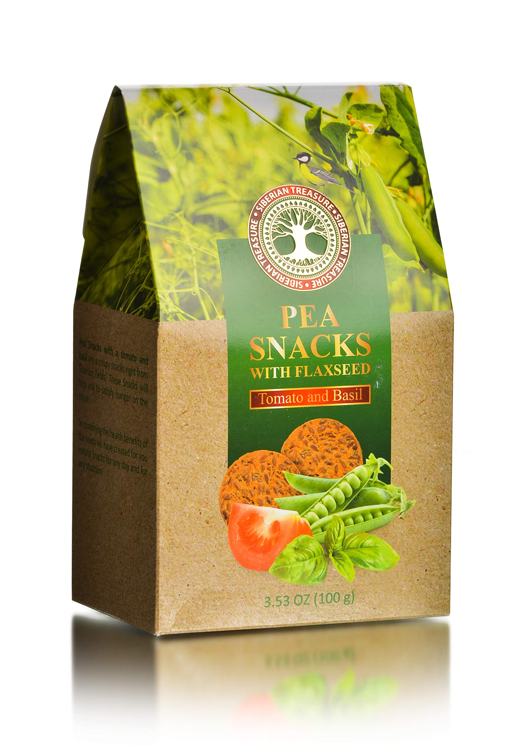 Organic Pea Snacks with Flaxseed - Tomato & Basil Flavor - Healthy Vegan Gluten-Free Crunchy Snack - 3.53oz (100g) Pack - Perfect for On-the-Go, Office, or School Lunchbox
