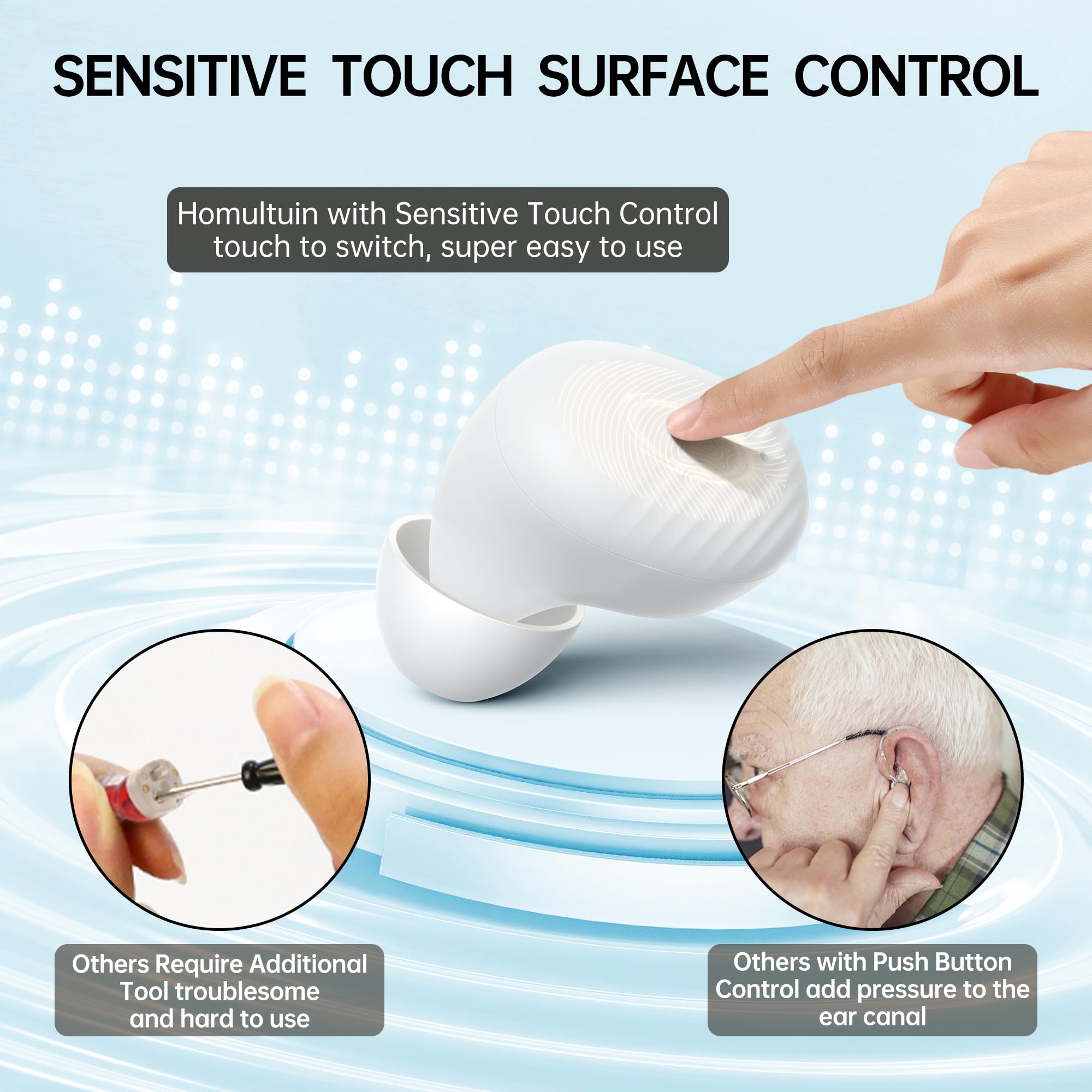 Rechargeable Hearing Aids for Seniors - Noise Cancelling In-Ear Amplifiers with LED Display & Charging Case (White) | Comfortable Hearing Solution for TV Watching, Conversations & Outdoor Activities