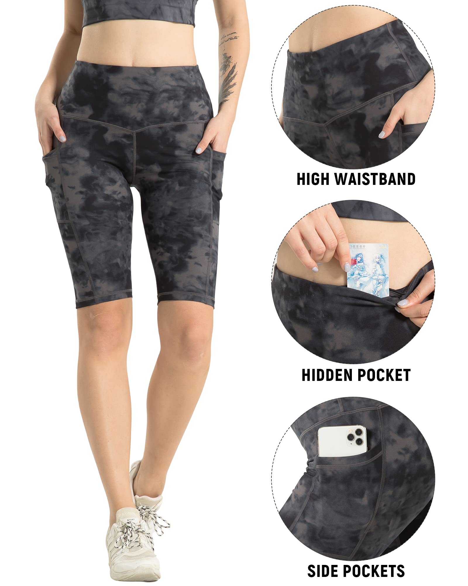 WHOUARE Women's High Waisted Yoga Shorts 4-Pack with Pockets - Tummy Control Workout Shorts for Running, Gym & Biker - Perfect for Yoga, Cycling & Active Lifestyle