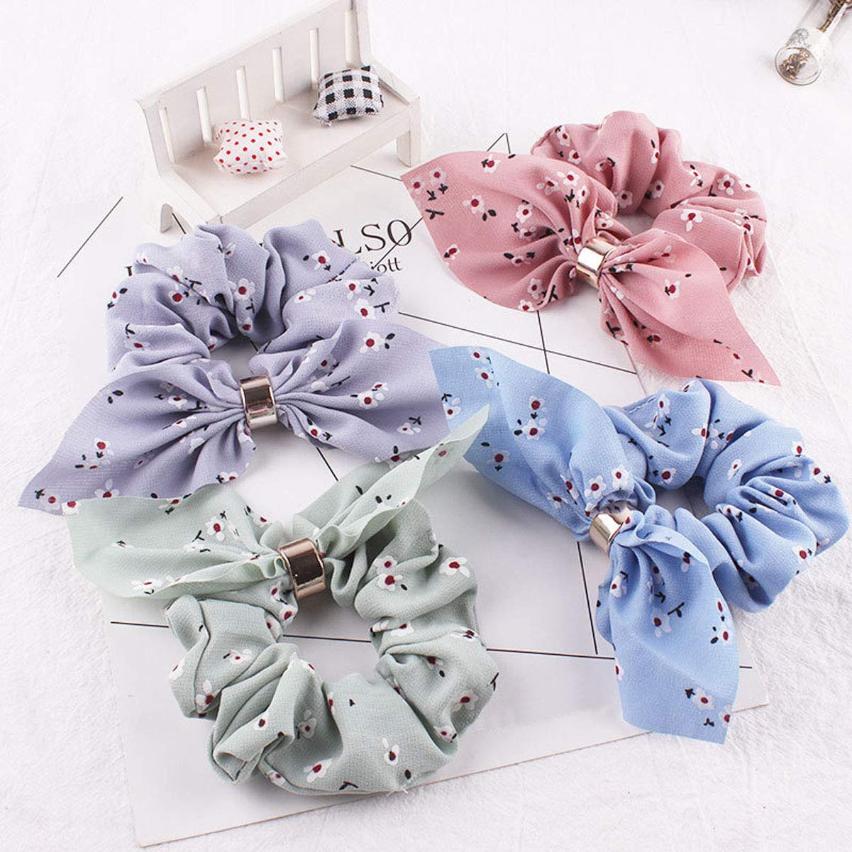 Numblartd 8PCS Fashion Hair Scrunchies for Women - Soft Elastic Ponytail Holders with Bowknot Bunny Ears & Metal Buckle Hair Ties, Perfect for Workouts, Office, Party & Daily Hair Styling Accessories