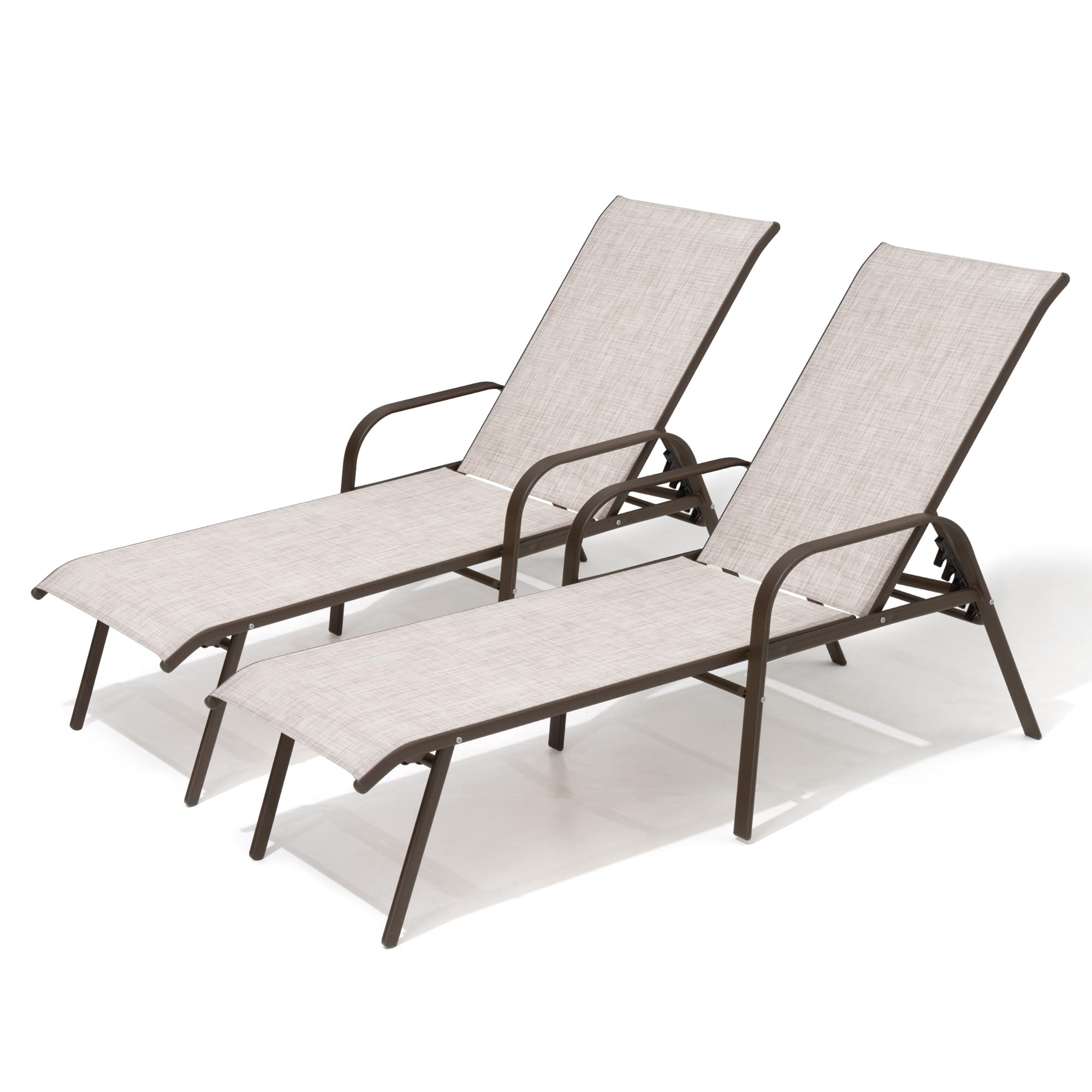 Adjustable Patio Chaise Lounge Chair - 5-Position Steel Folding Outdoor Recliner for Beach, Pool, Yard & Garden - 2-Piece Set in Beige - Perfect for Sunbathing, Relaxing by the Poolside or Backyard Lounging