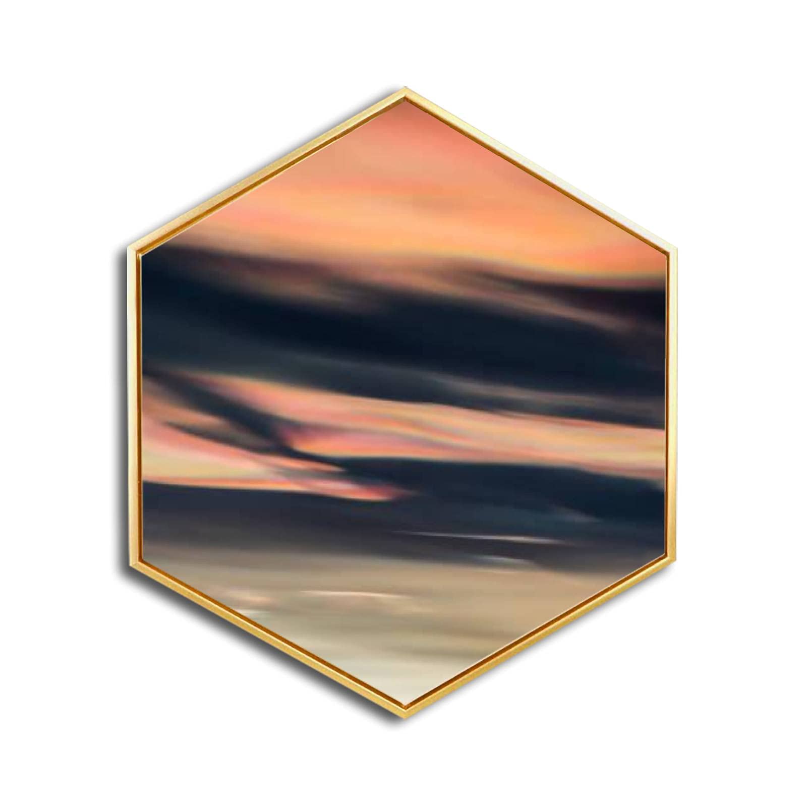 Nacreous Clouds Mother of Pearl Giclee Print - Golden Framed Hexagon Canvas Wall Art for Home & Office Decor | Minimalist Modern Ready-to-Hang Painting | Perfect for Living Room, Bedroom or Workspace