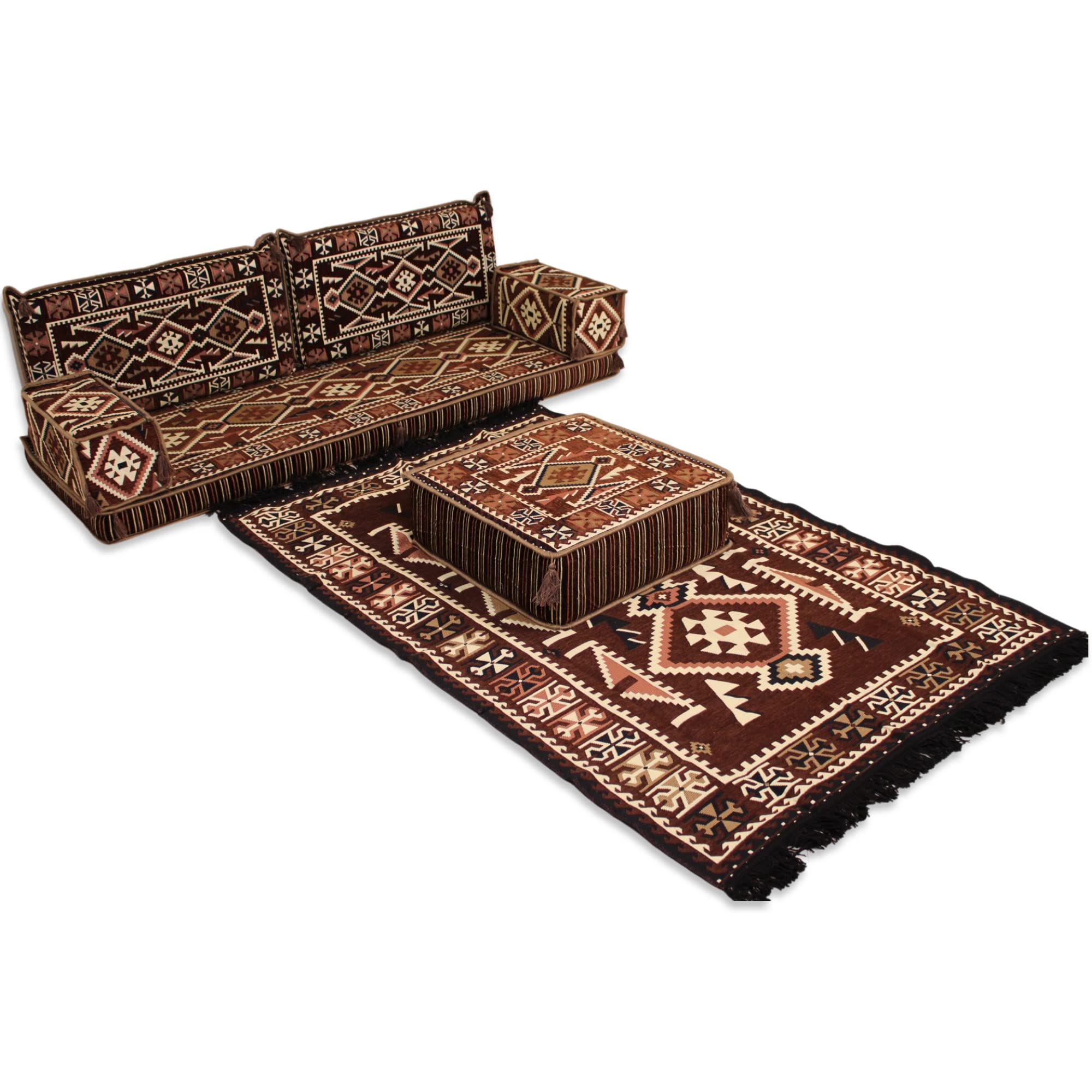 Arabic Majlis Sofa Set with Rug & Ottoman - Traditional Floor Seating Cushions for Living Room, Lounge & Cultural Gatherings | MA 41