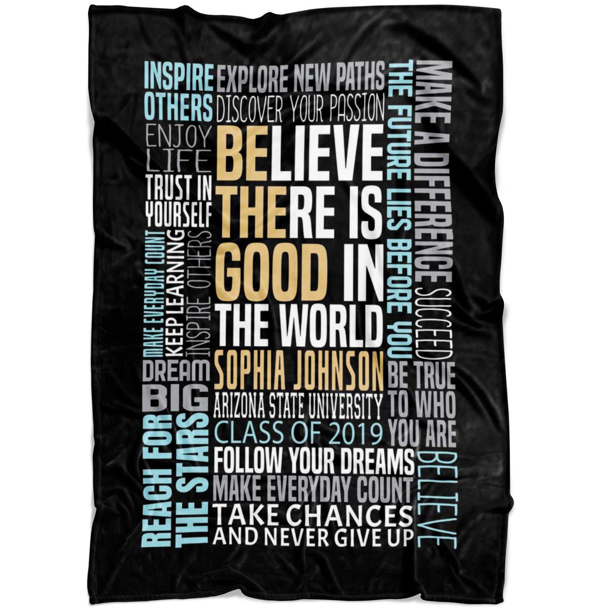Personalized Graduation Blanket - Custom Plush Fleece Throw with Name, School & Class of 2022 - High School College University Gift for Son Daughter (Multicolor, Large 60