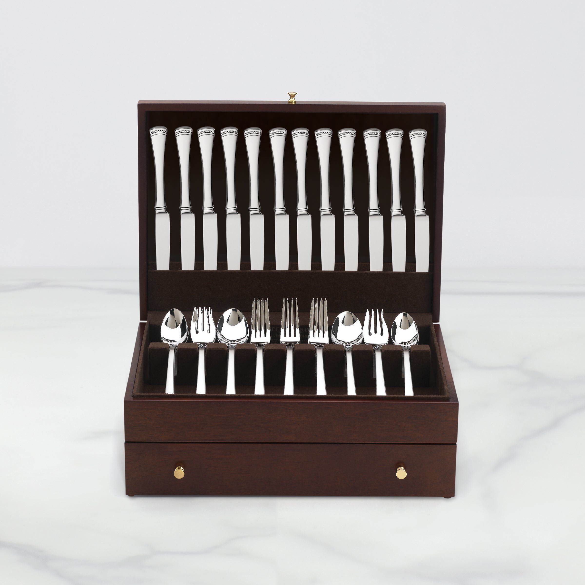 Premium Mahogany Flatware Chest - Elegant Silverware Storage Box for Dining & Entertaining - Perfect for Wedding Gifts, Fine Dining, and Home Decor