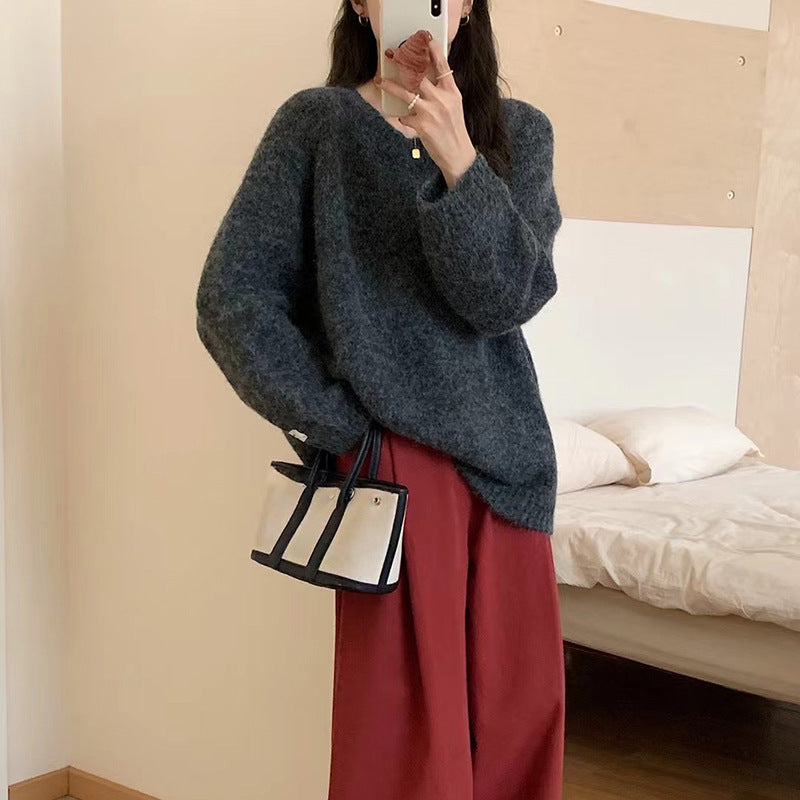 Cozy Winter Loose Fit Round Neck Sweater for Women - Soft & Warm Knit Pullover for Casual Outfits, Office Wear & Holiday Gatherings