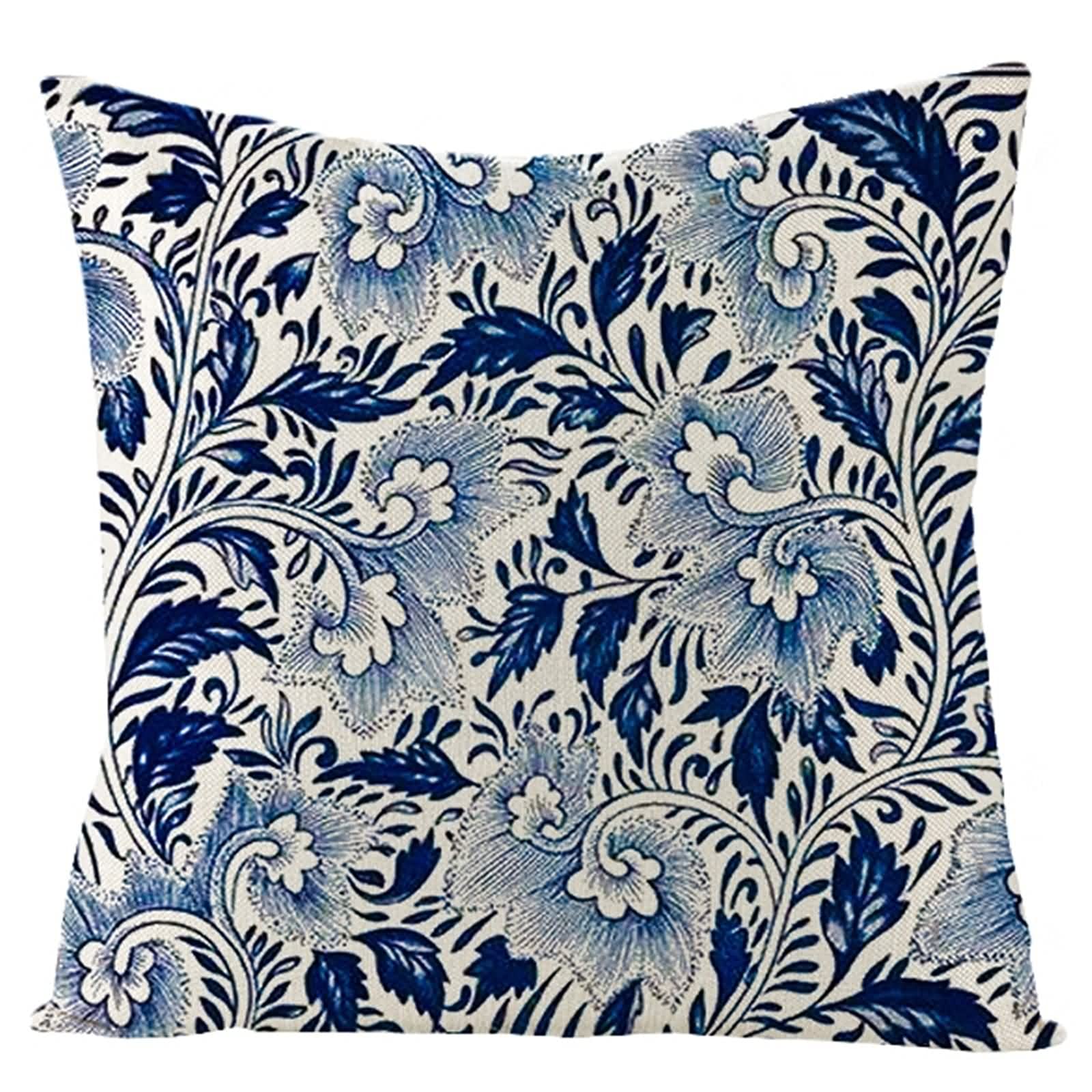 Aooaz 24x24 & 20x20 Inch Boho Decorative Pillow Covers - Linen Couch Throw Pillow Covers with Blue White Flower Branch Leaves Design for Living Room, Bedroom & Home Decor