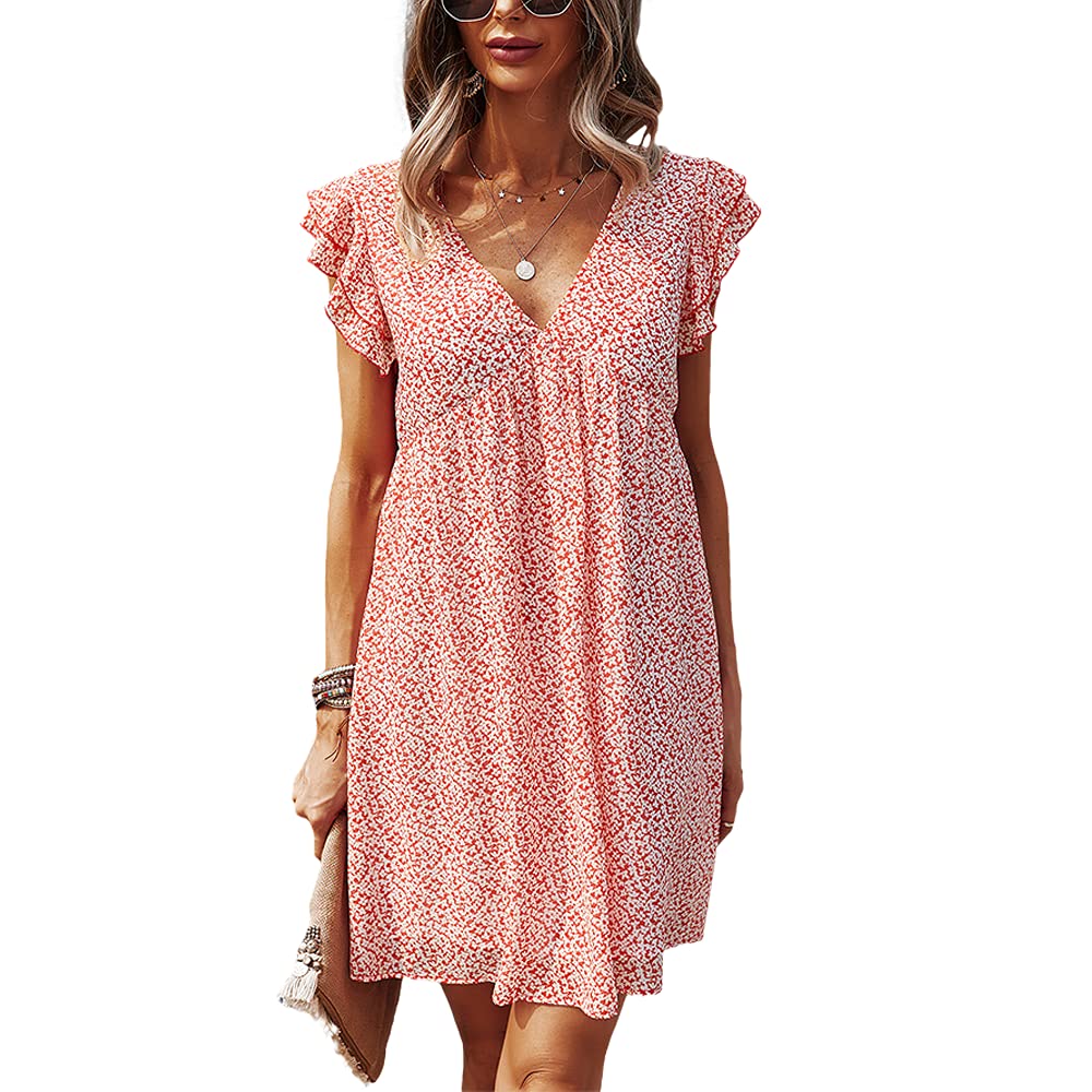 Bengbobar Women's Summer Dress - V Neck Polka Dot Ruffled Mini Dress, Sexy Casual Sleeveless Dress in Red (Size M) | Perfect for Beach Vacations, Date Nights & Summer Parties