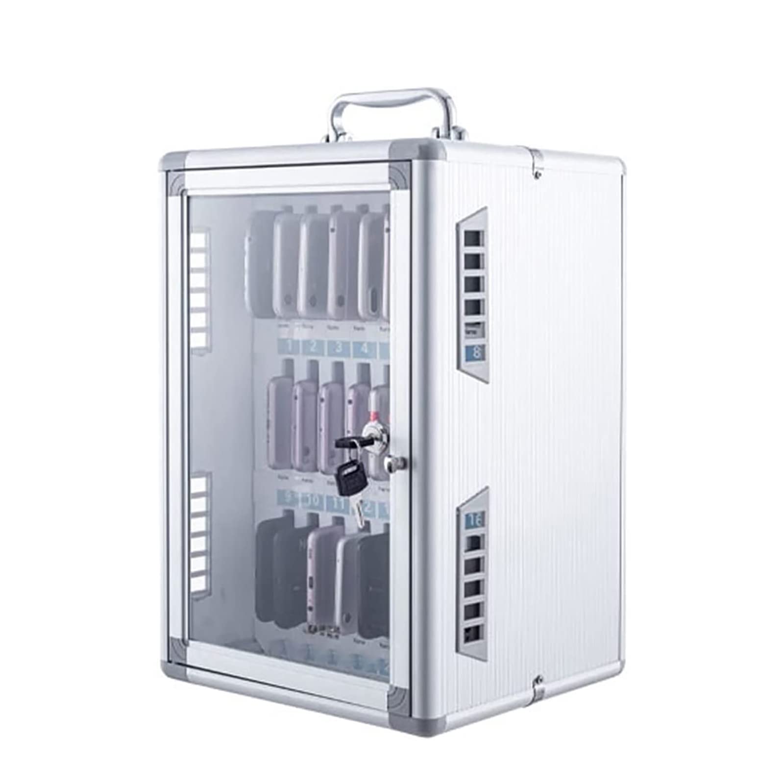 KEPMOGOH 24-Slot Aluminum Alloy Wall-Mounted Lockable Phone Storage Cabinet - Secure Cell Phone Holder for Classrooms, Offices & Meetings - Durable Phone Organizer with Key Lock