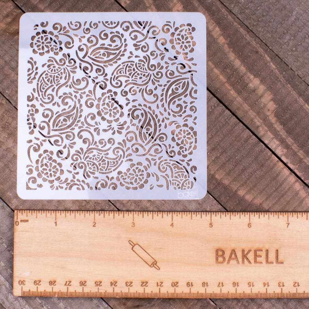 5x5 Inch Doily Paisley Floral Pattern Stencil for Cake Decorating, DIY Crafts, and Home Decor - Reusable Plastic Template for Painting, Scrapbooking, and Wall Art