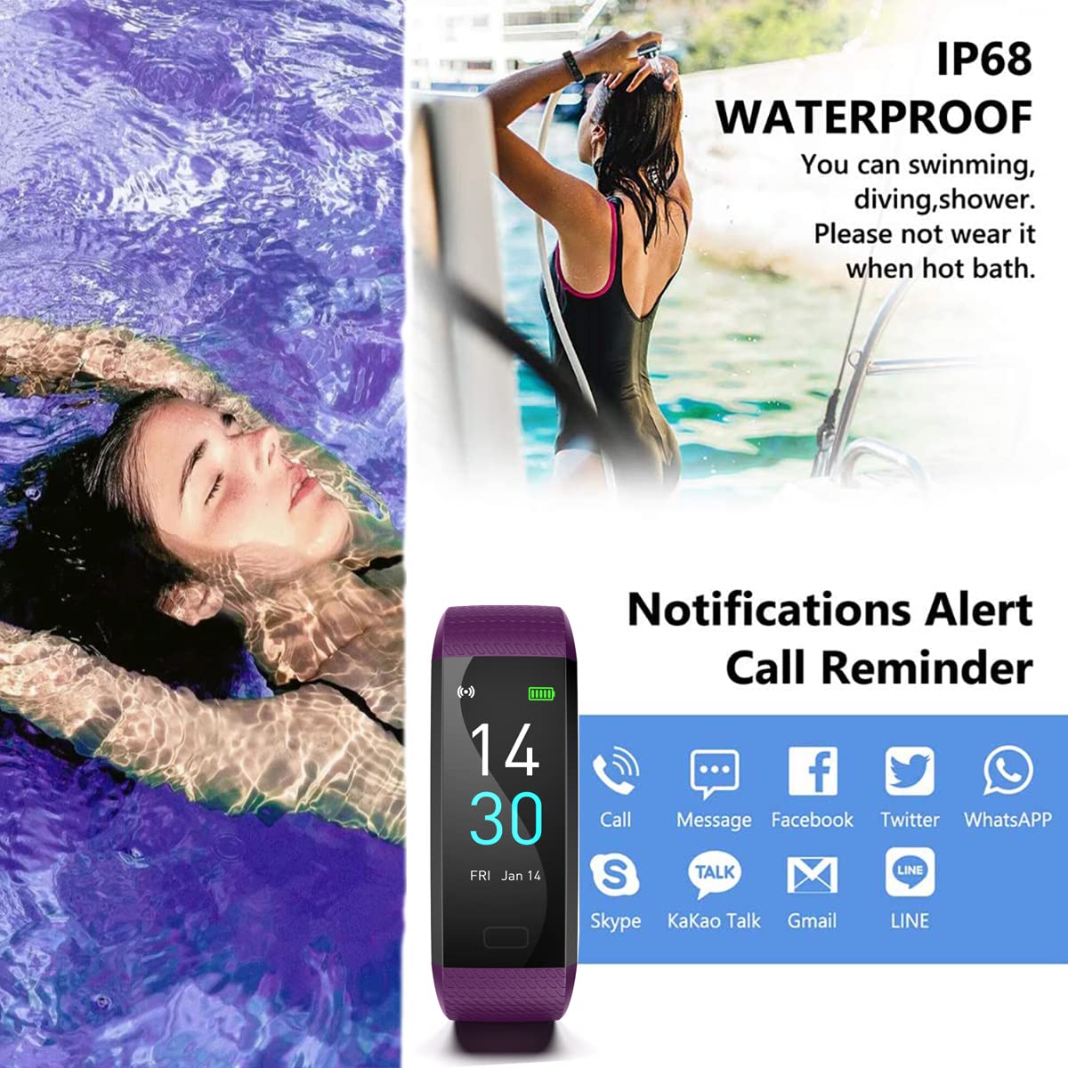 Fitness Tracker Watch with Heart Rate Monitor, Step Counter, Calorie & Sleep Tracker - IP68 Waterproof Smartwatch with Stopwatch & Pedometer (Purple) - Perfect for Running, Gym Workouts & Daily Activity Tracking