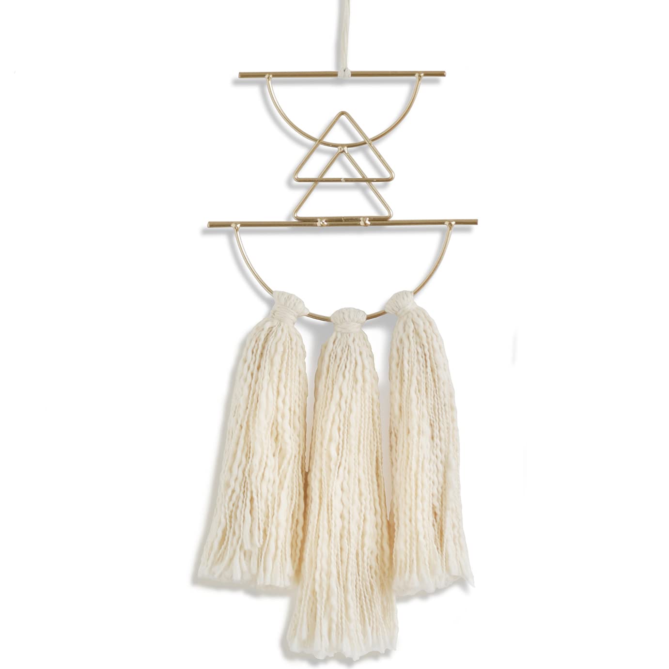 Boho Macrame Wall Hanging - Small Metal Wall Art Decor for Living Room & Bedroom - Ivory 13x4.7 Inch - Perfect for Home, Apartment, Nursery & Office Decor