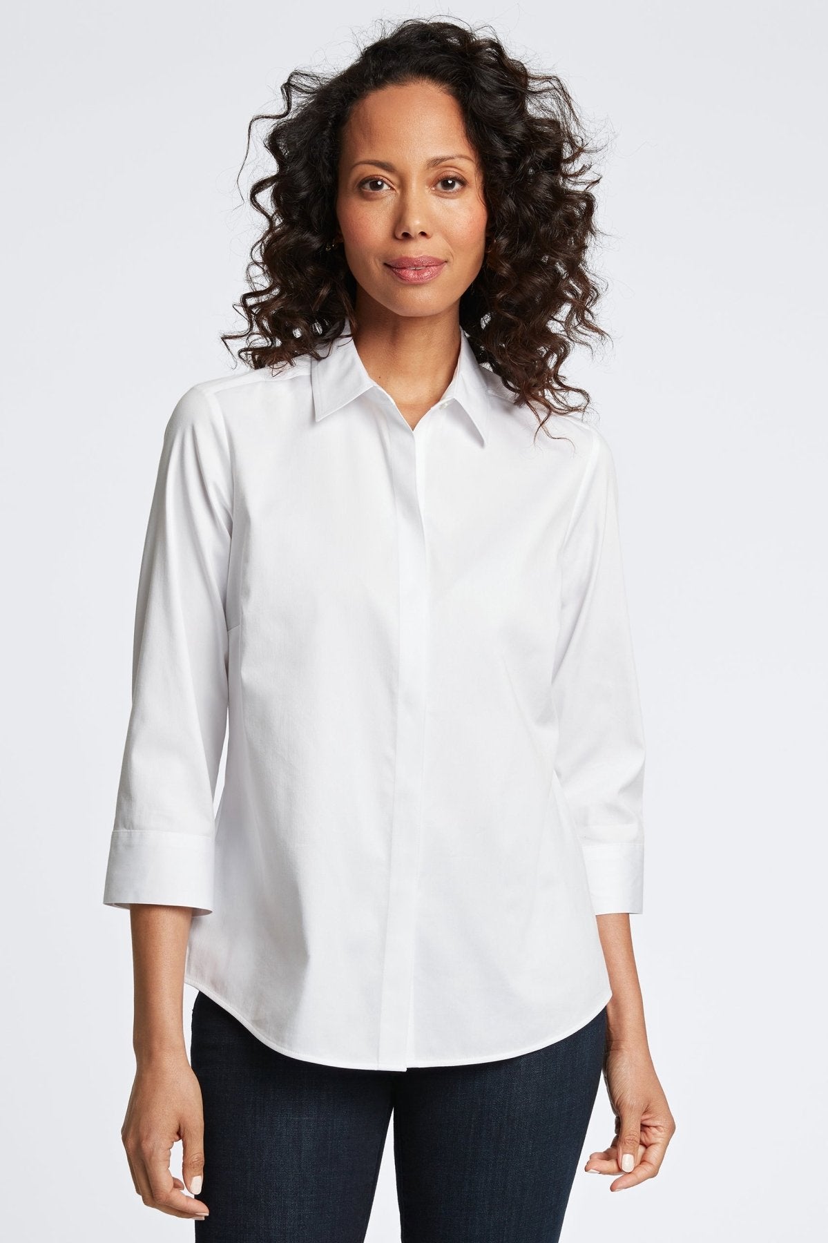 Luna No Iron Stretch Matte Sateen 3/4 Sleeve Shirt for Women - Wrinkle-Free Comfort Blouse for Office, Business & Casual Wear