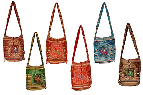 10-Piece Wholesale Cotton Ethnic Embroidered Elephant Mirror Work Tote Bags - Boho Chic Handbags for Women, Beach Tote, Festival & Shopping Bag